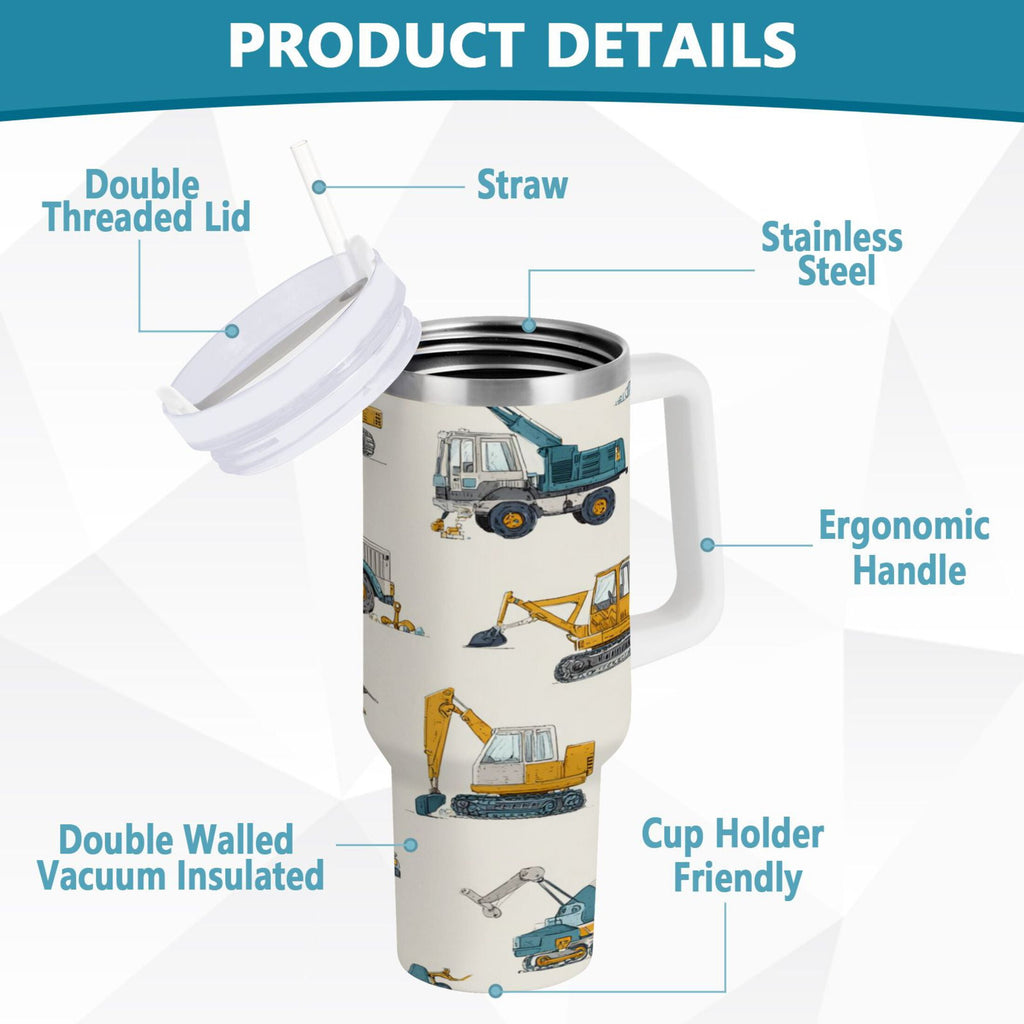 30 oz Insulated Stainless Steel Tumbler Double Wall Stainless Steel Tumbler with 2-Way Drinking Engineering Vehicle Pattern Q6S6