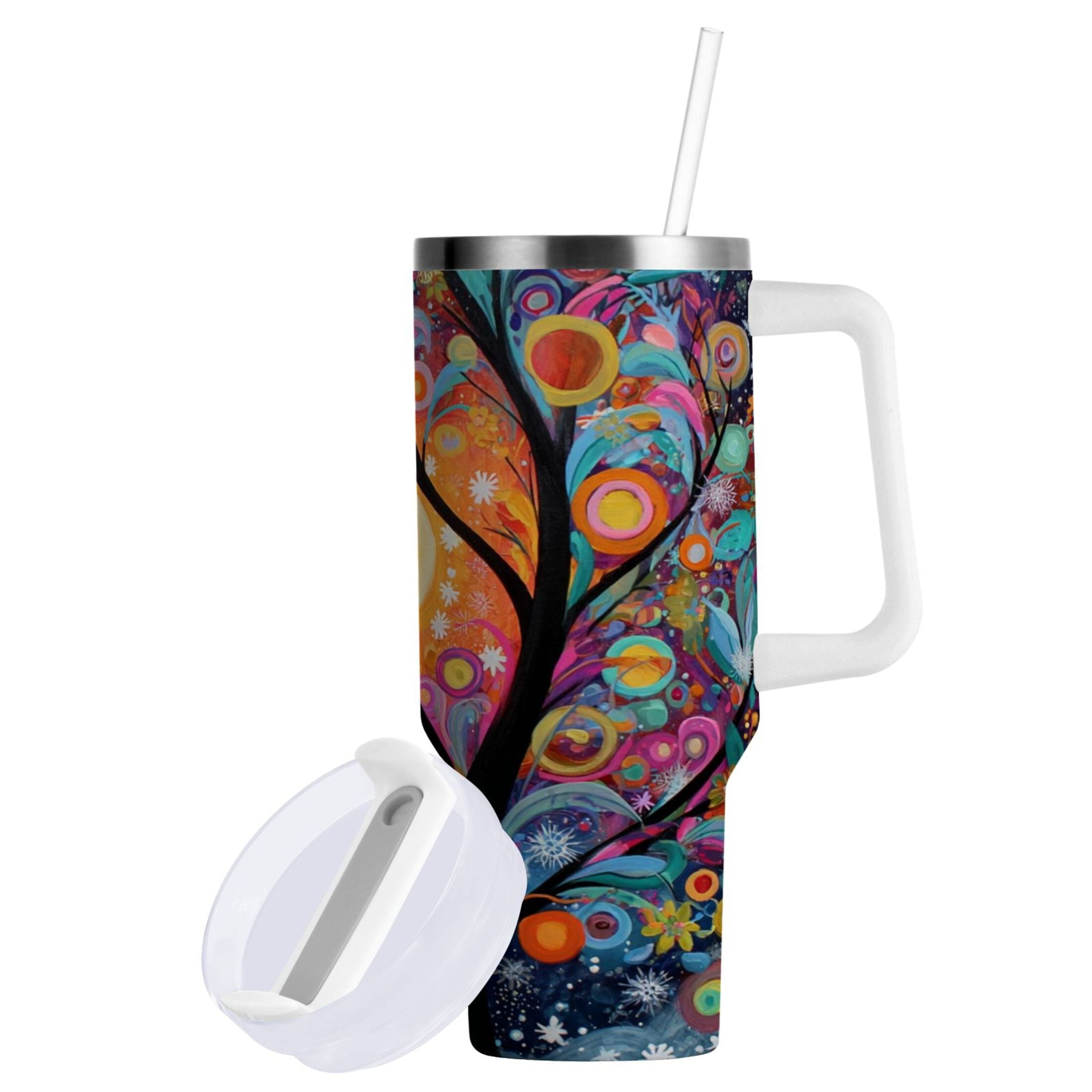 30 oz Insulated Stainless Steel Tumbler Double Wall Stainless Steel Tumbler with 2-Way Drinking Beautiful Abstract Tree Painting 79GQ
