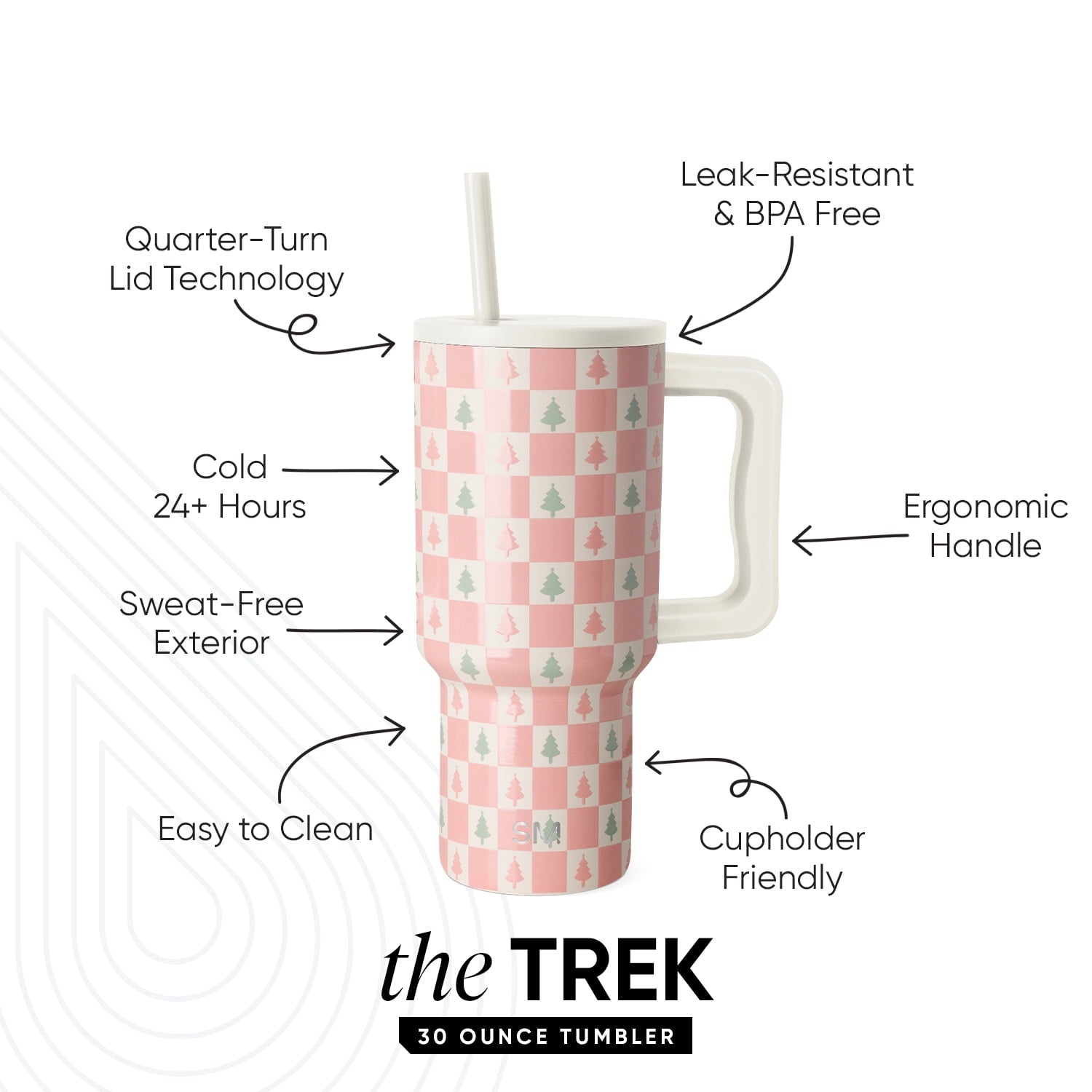 Simple Modern 30 fl oz Insulated Stainless Steel Trek Tumbler with Straw Lid | Seaglass Sage and Cream Checkmate 23VN