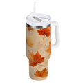 40 oz Insulated Stainless Steel Tumbler Double Wall Stainless Steel Tumbler with 2-Way Drinking Orange Autumn Leaves Pattern AMCW