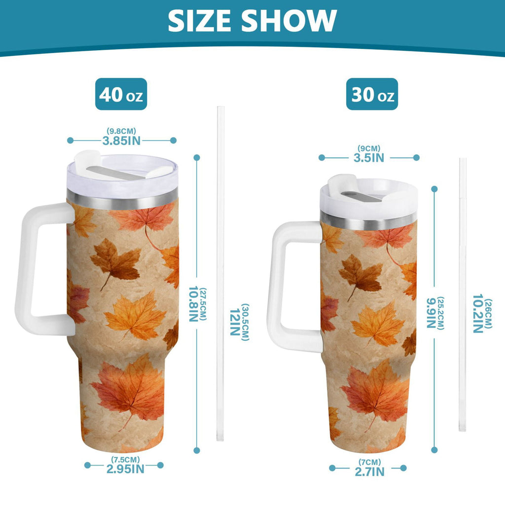 40 oz Insulated Stainless Steel Tumbler Double Wall Stainless Steel Tumbler with 2-Way Drinking Orange Autumn Leaves Pattern AMCW