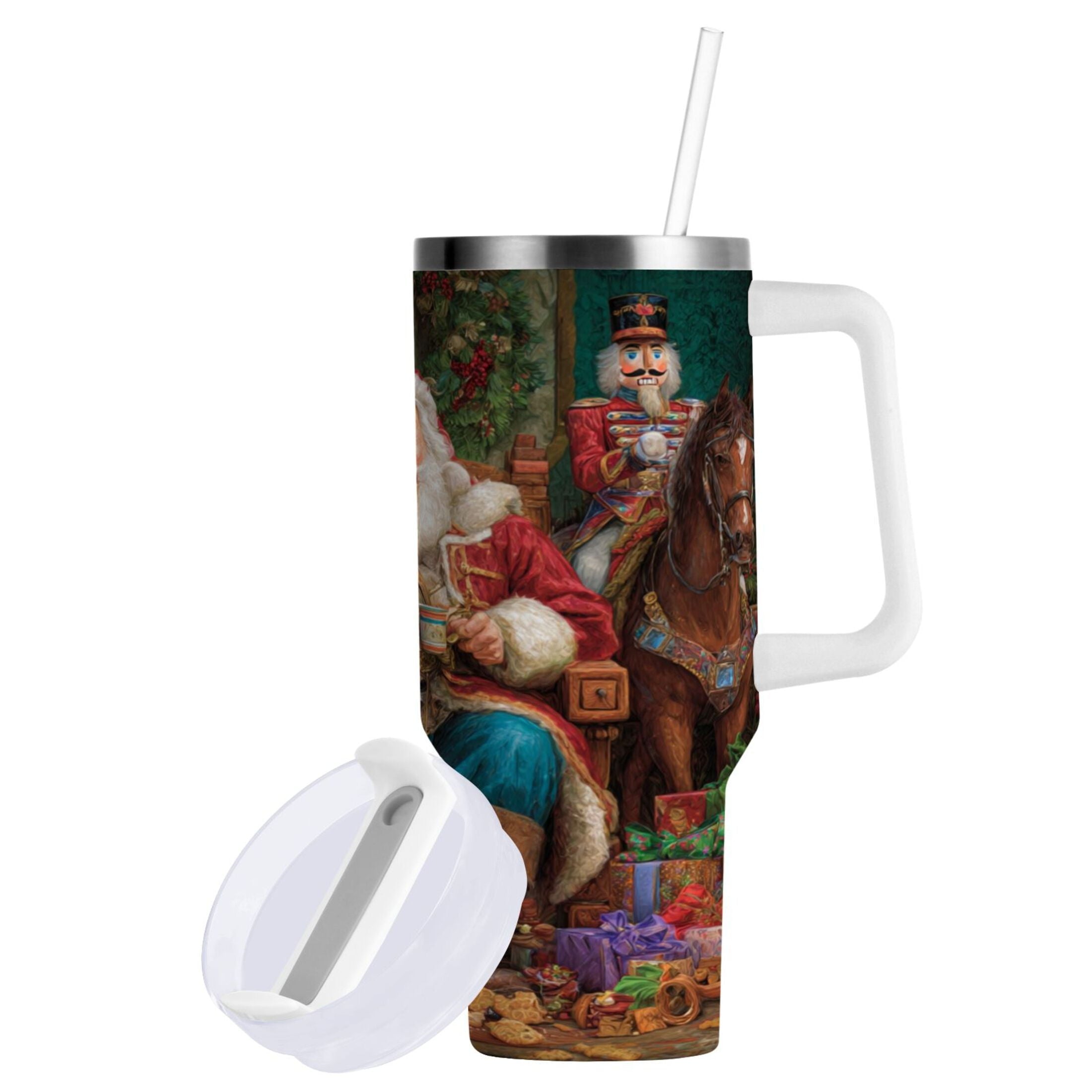40 oz Insulated Stainless Steel Tumbler Double Wall Stainless Steel Tumbler with 2-Way Drinking Santa Eating Cookies BLL6