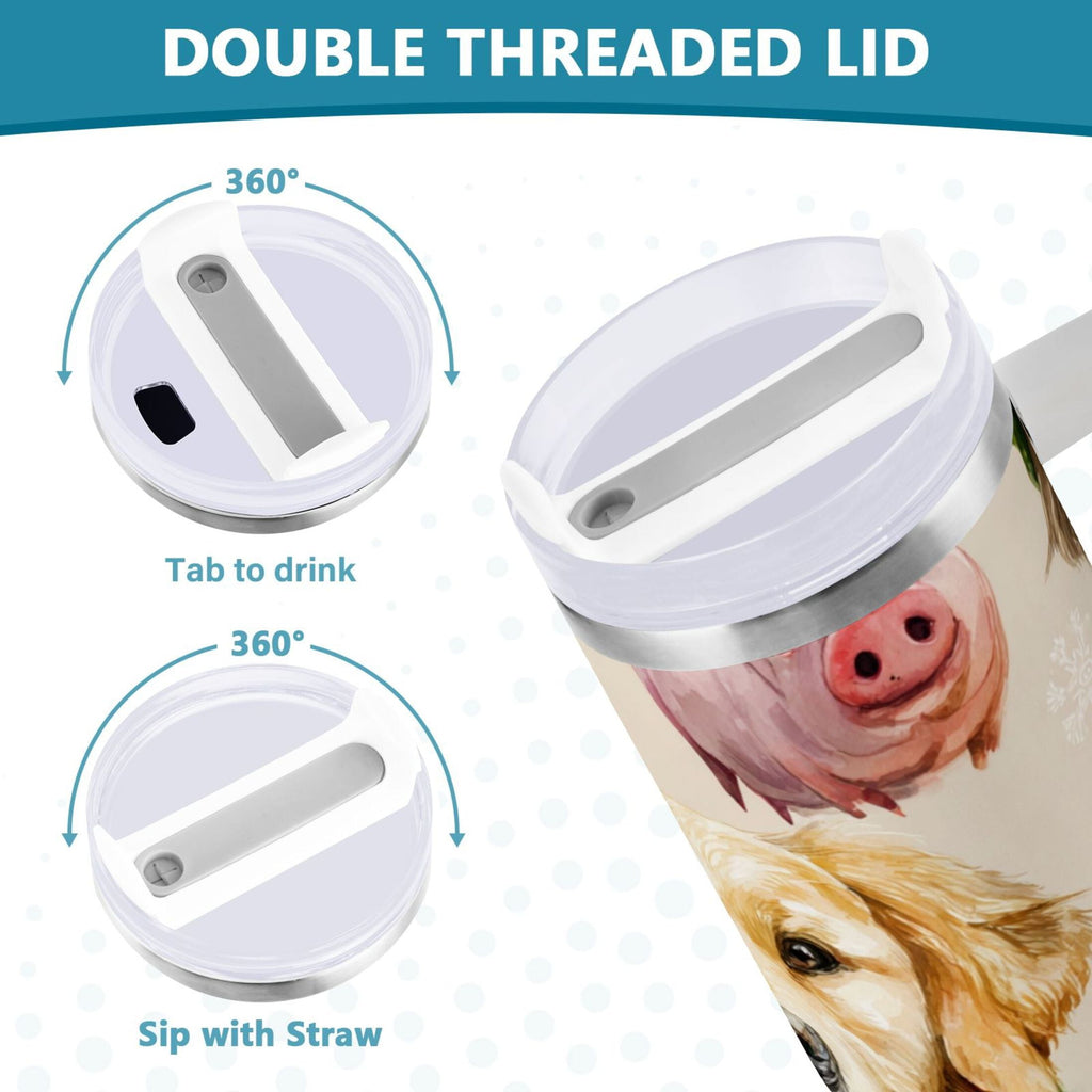 30 oz Insulated Stainless Steel Tumbler Double Wall Stainless Steel Tumbler with 2-Way Drinking Watercolor Animals Pattern 0P8L