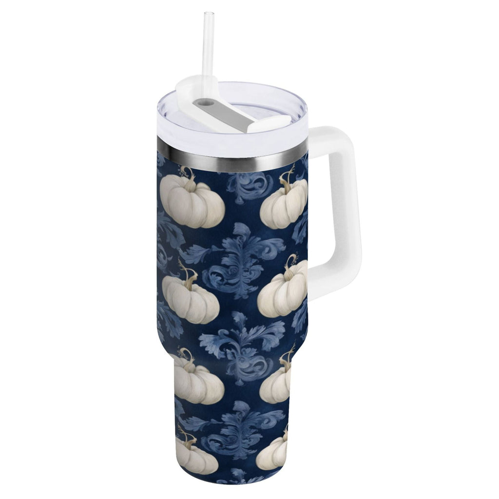 30 oz Insulated Stainless Steel Tumbler Double Wall Stainless Steel Tumbler with 2-Way Drinking Watercolor White Pumpkins OJLT