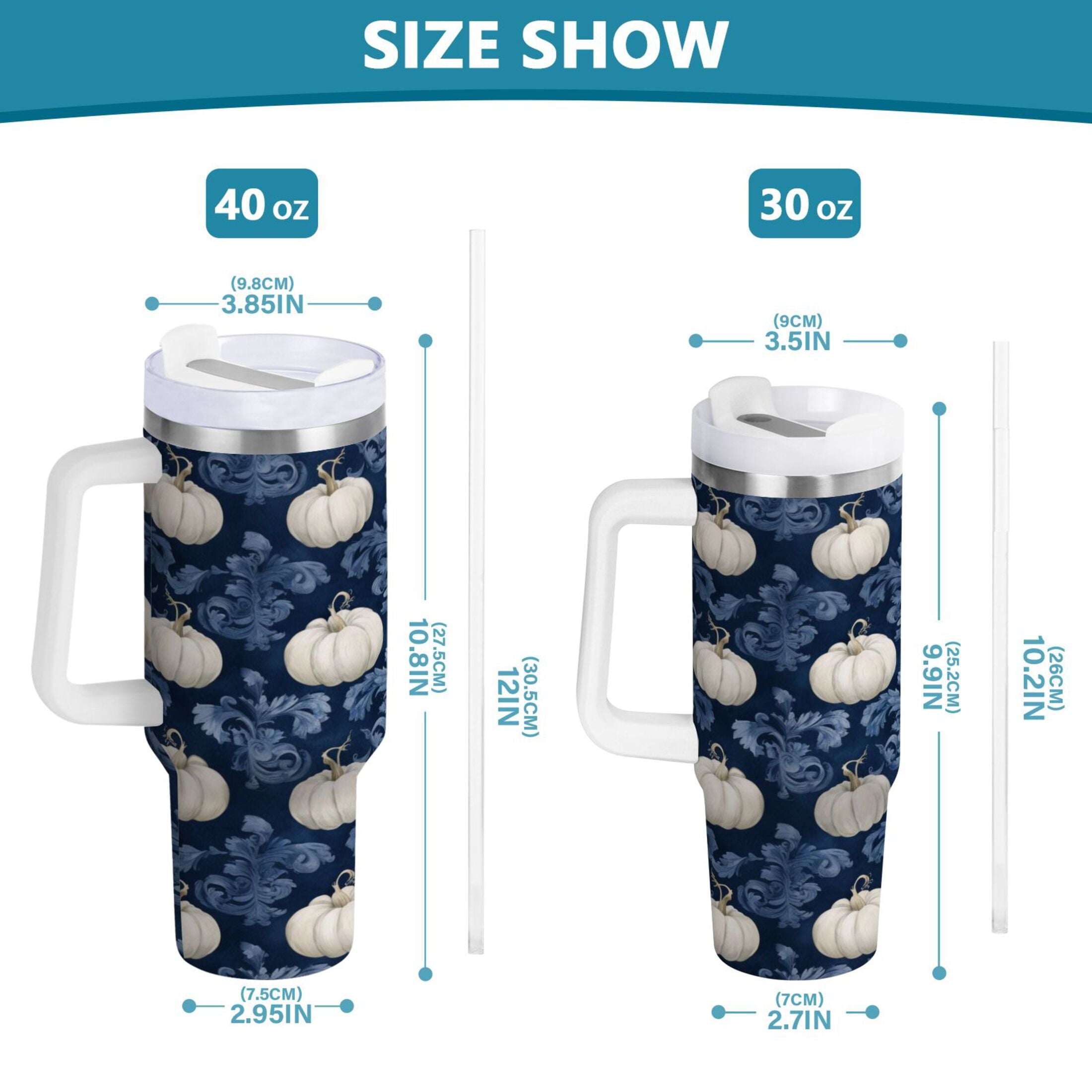 30 oz Insulated Stainless Steel Tumbler Double Wall Stainless Steel Tumbler with 2-Way Drinking Watercolor White Pumpkins OJLT