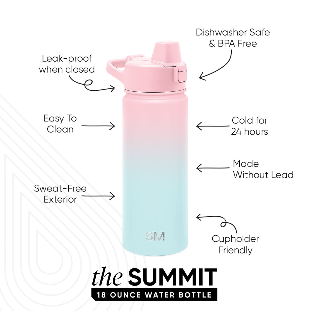 Simple Modern 18 fl oz Insulated Stainless Steel Summit Water Bottle with Covered Silicone Straw Lid | Sweet Taffy 90Q5