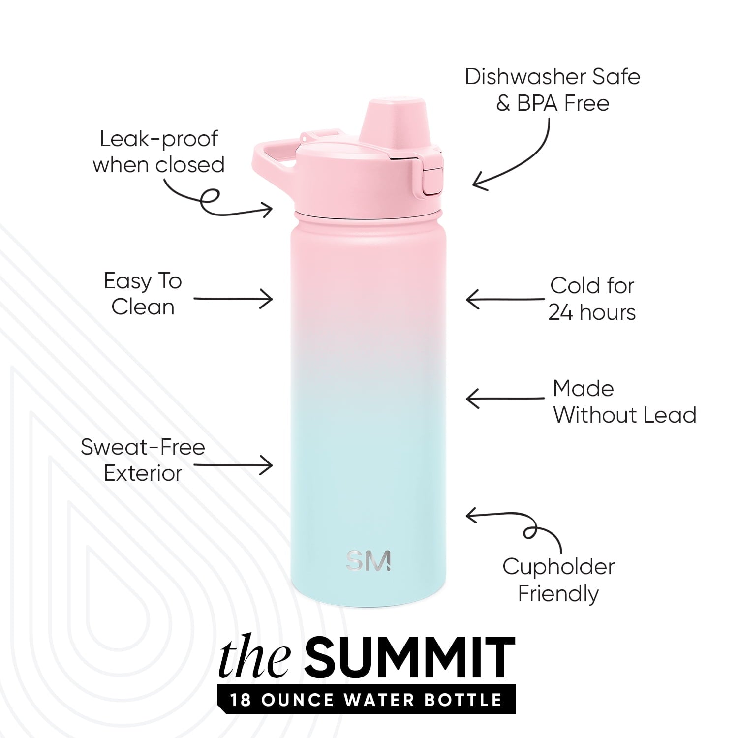 Simple Modern 18 fl oz Insulated Stainless Steel Summit Water Bottle with Covered Silicone Straw Lid | Sweet Taffy 90Q5