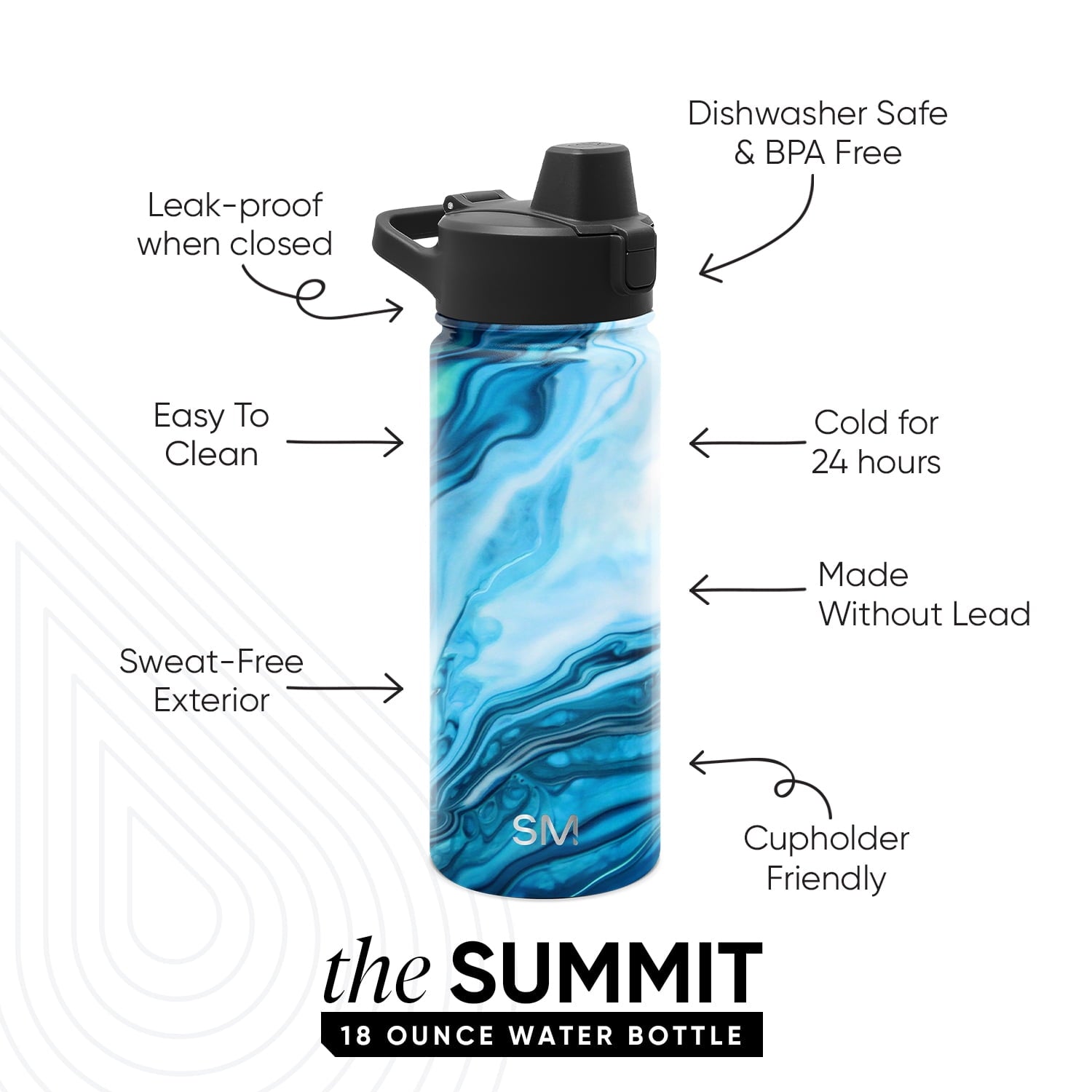 Simple Modern 18 fl oz Insulated Stainless Steel Summit Water Bottle with Covered Silicone Straw Lid | Sweet Taffy 90Q5