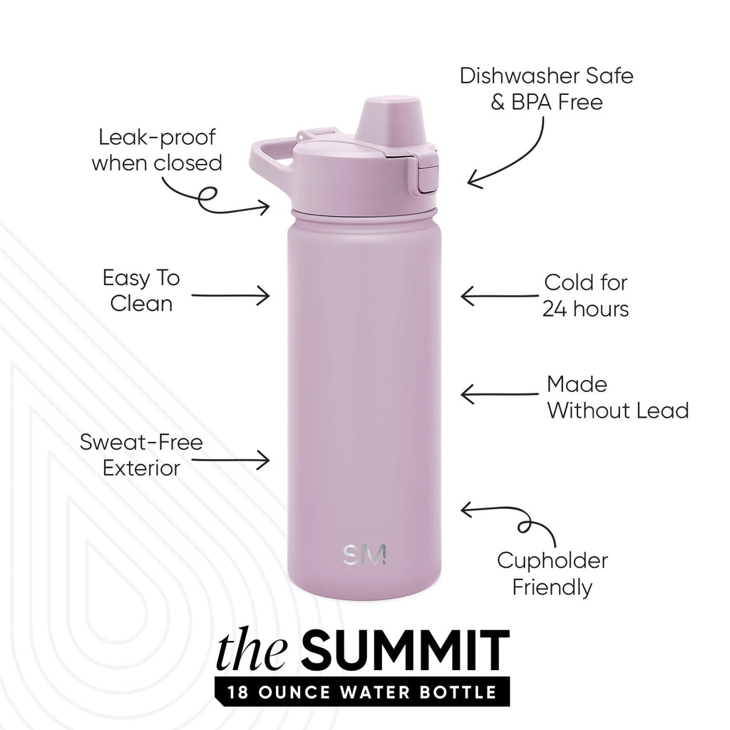 Simple Modern 18 fl oz Insulated Stainless Steel Summit Water Bottle with Covered Silicone Straw Lid | Sweet Taffy 90Q5