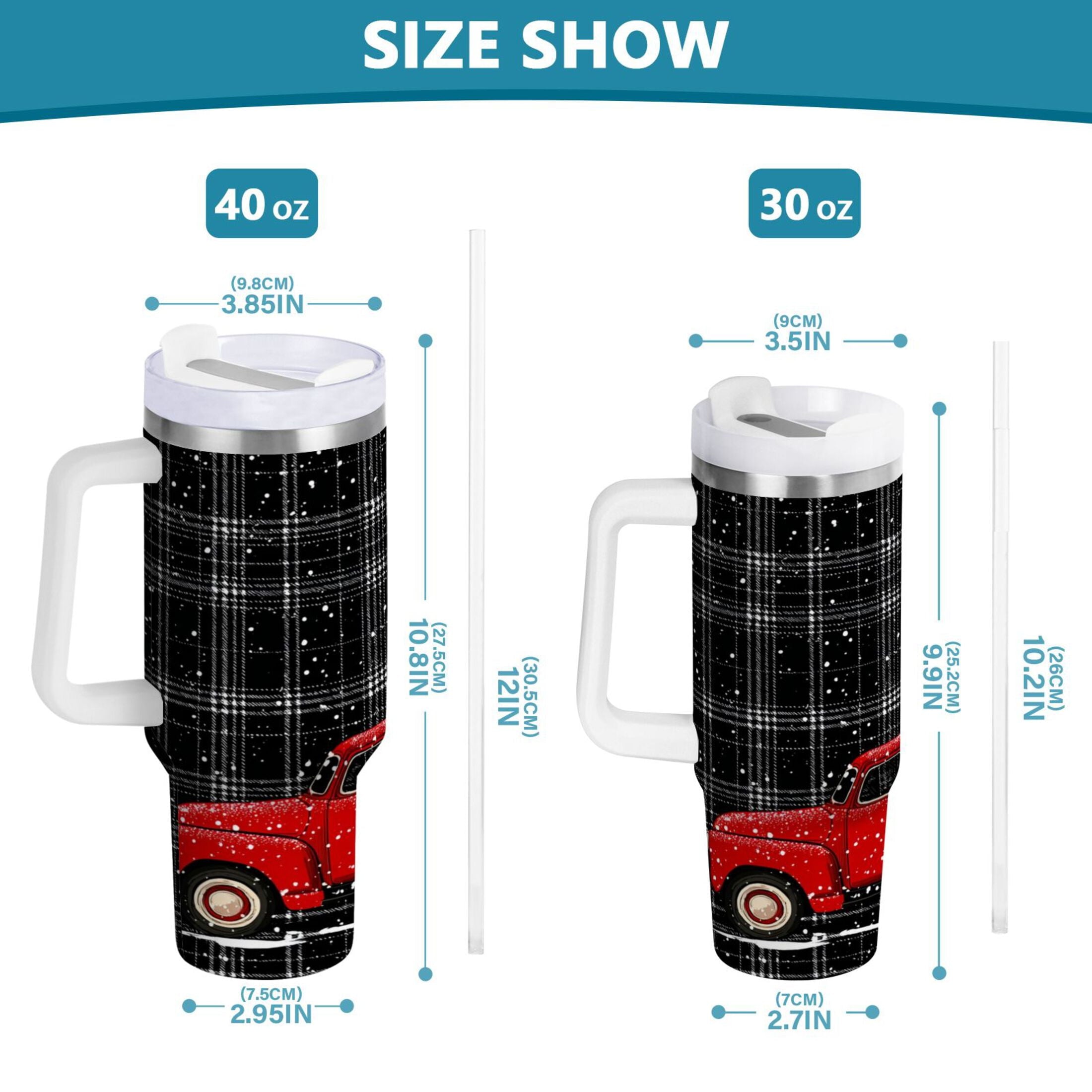 40 oz Insulated Stainless Steel Tumbler Double Wall Stainless Steel Tumbler with 2-Way Drinking Red Truck with Christmas Tree VV28