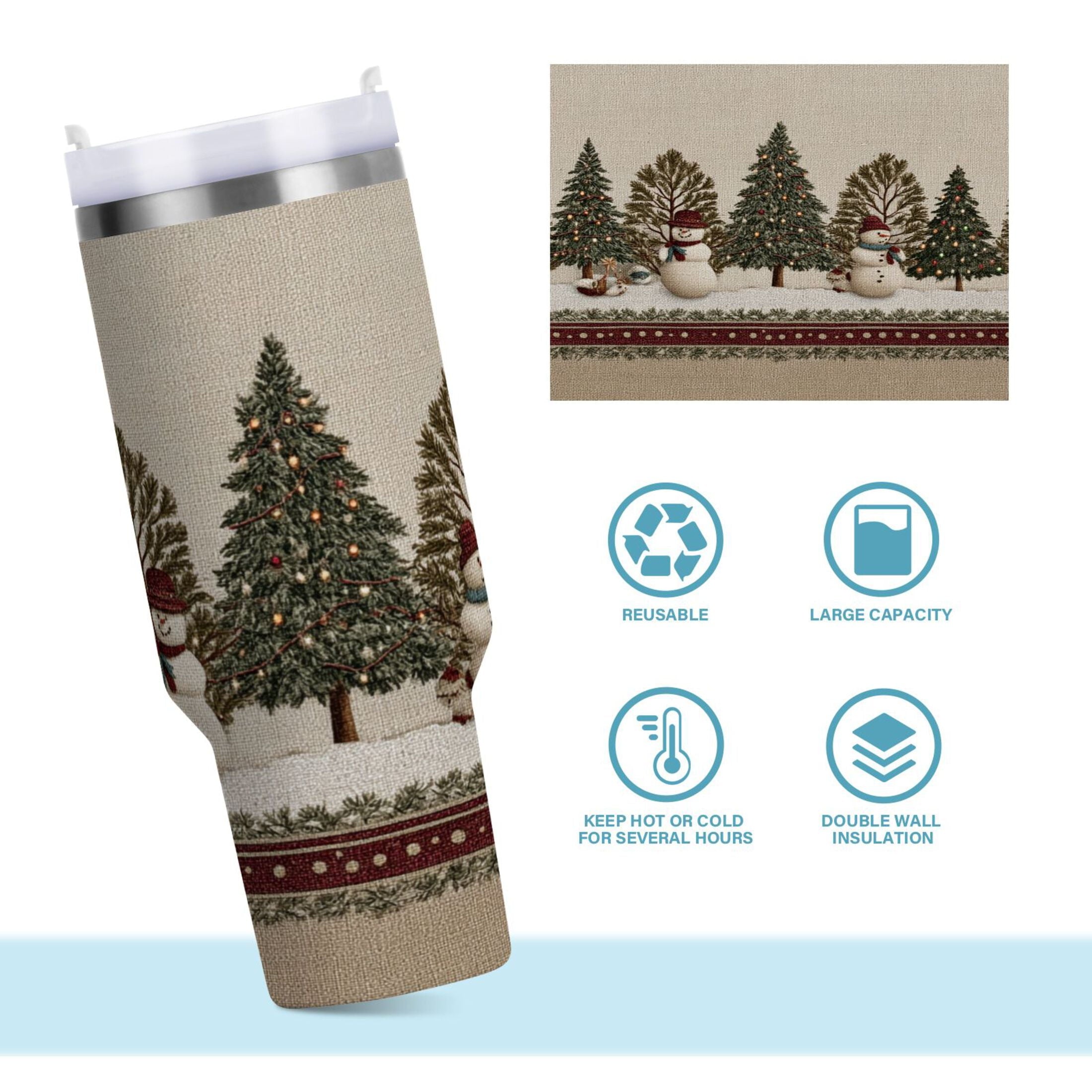 30 oz Insulated Stainless Steel Tumbler Double Wall Stainless Steel Tumbler with 2-Way Drinking Snowmen and Deer in The Forest RBIE
