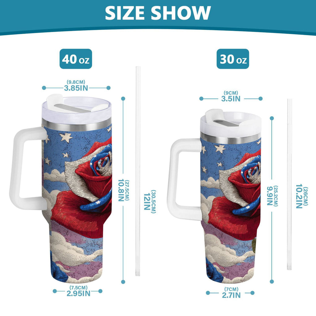 40 oz Insulated Stainless Steel Tumbler Double Wall Stainless Steel Tumbler with 2-Way Drinking Roses and Clouds TPIW