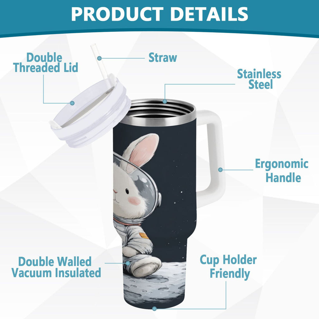 40 oz Insulated Stainless Steel Tumbler Double Wall Stainless Steel Tumbler with 2-Way Drinking Rabbit in A Space MKE4