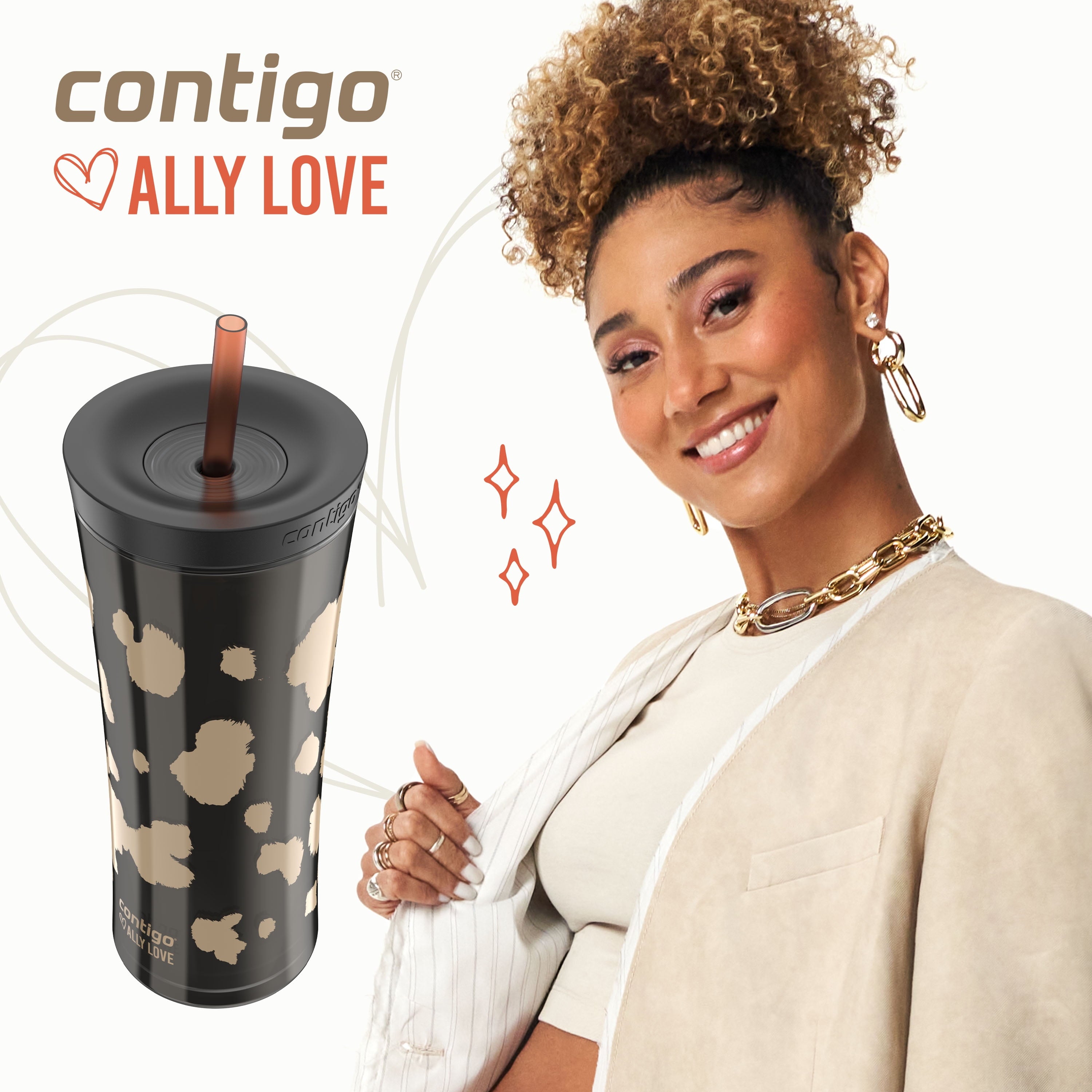 Contigo 20oz Shake &amp; Go Tumbler, Plastic with Straw, Licorice Cowhide Couture C6JL