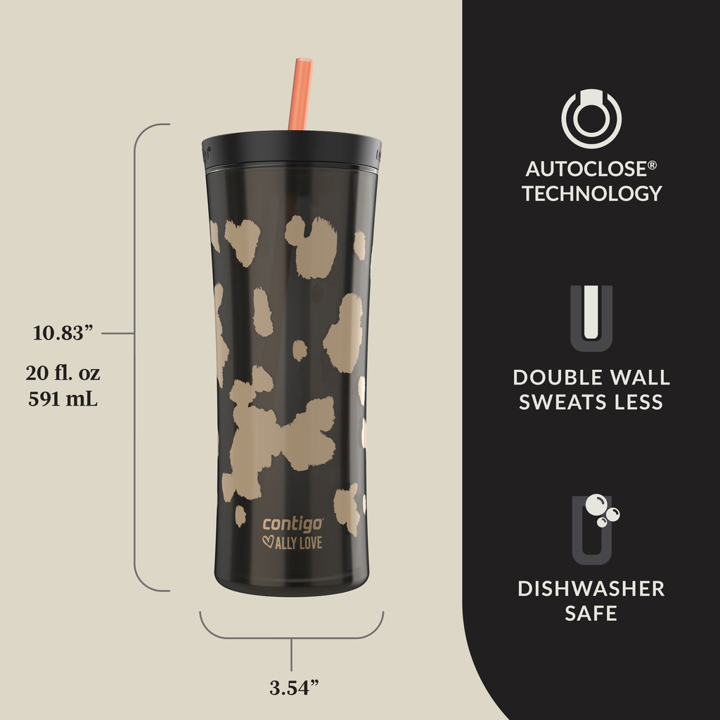 Contigo 20oz Shake &amp; Go Tumbler, Plastic with Straw, Licorice Cowhide Couture C6JL