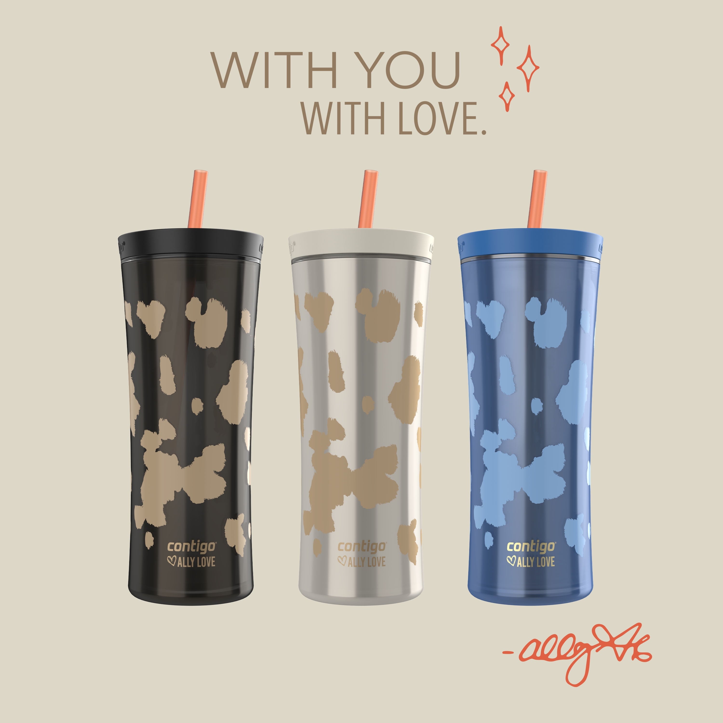Contigo 20oz Shake &amp; Go Tumbler, Plastic with Straw, Licorice Cowhide Couture C6JL