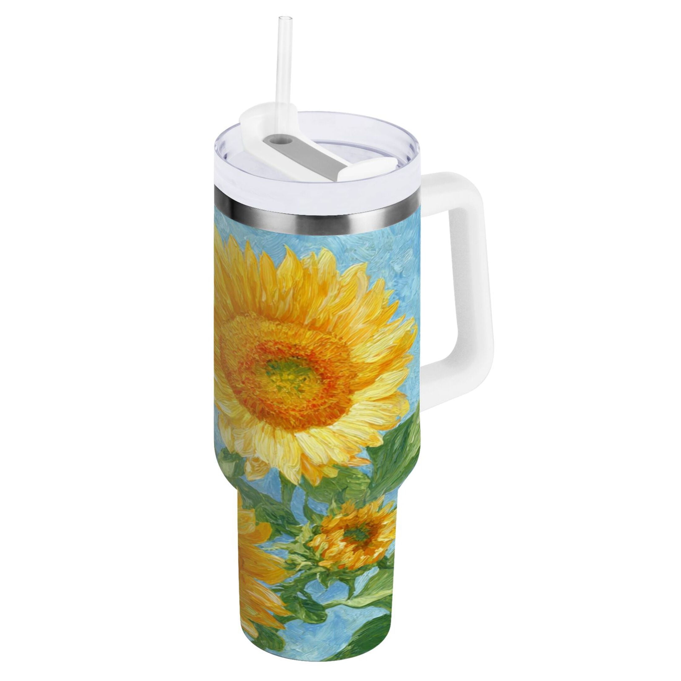 40 oz Insulated Stainless Steel Tumbler Double Wall Stainless Steel Tumbler with 2-Way Drinking Sunflower Oil Painting HC1G