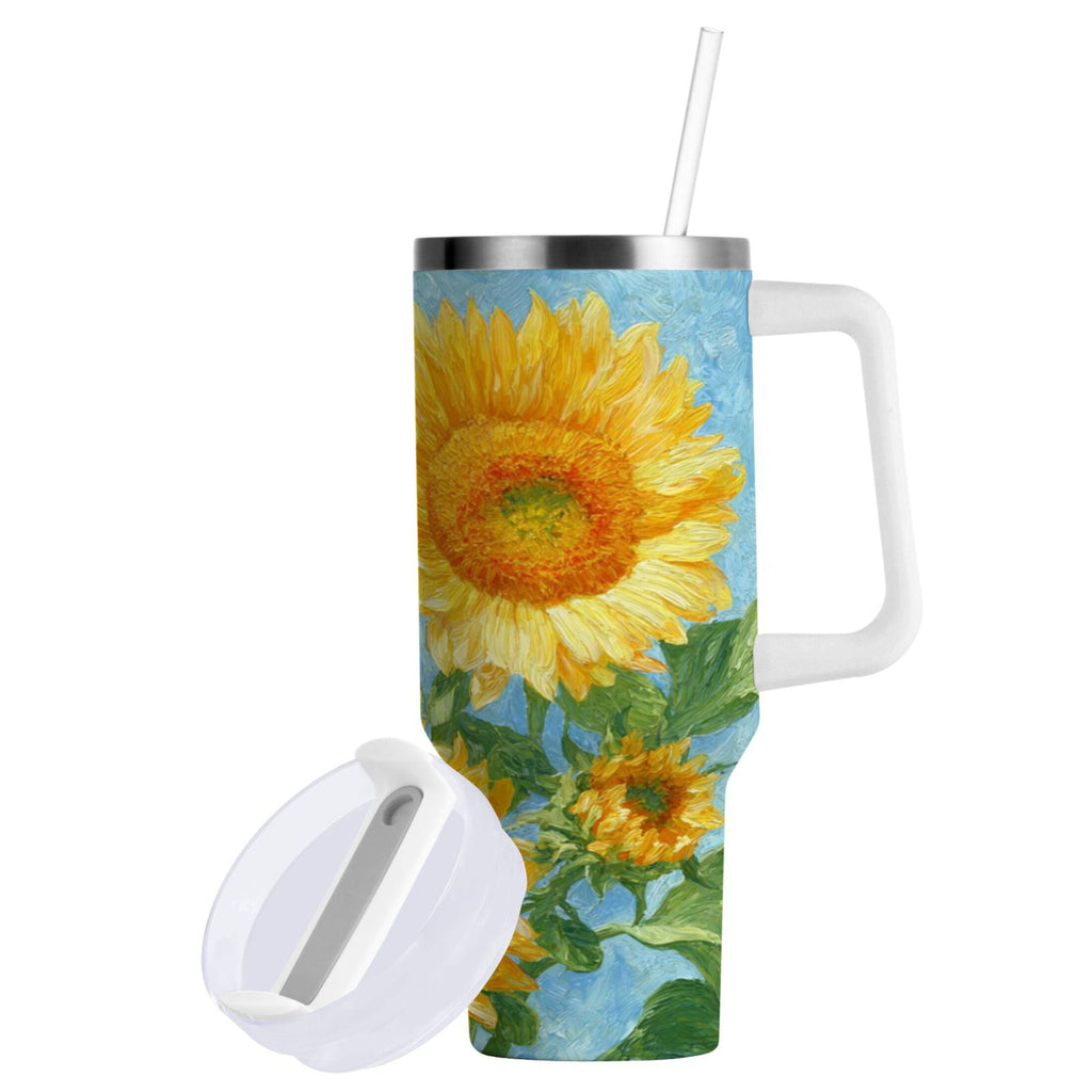 40 oz Insulated Stainless Steel Tumbler Double Wall Stainless Steel Tumbler with 2-Way Drinking Sunflower Oil Painting HC1G