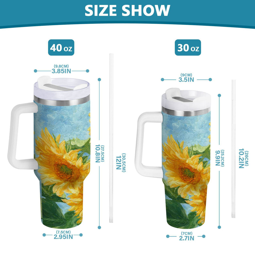 40 oz Insulated Stainless Steel Tumbler Double Wall Stainless Steel Tumbler with 2-Way Drinking Sunflower Oil Painting HC1G