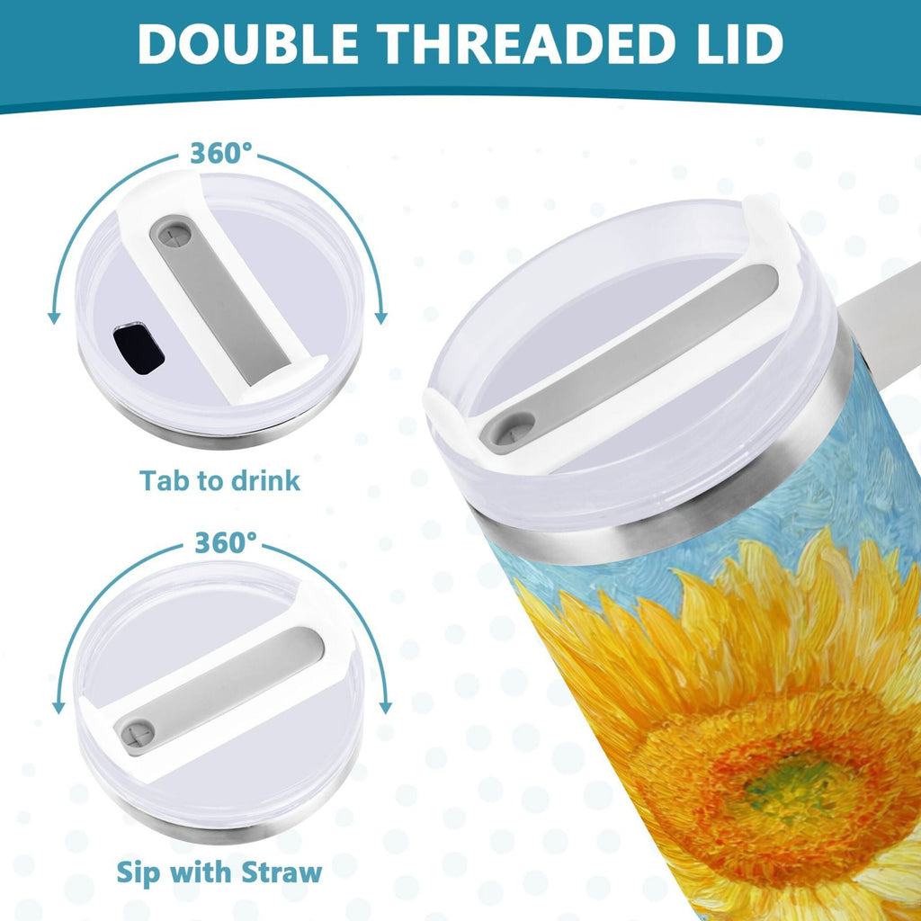 40 oz Insulated Stainless Steel Tumbler Double Wall Stainless Steel Tumbler with 2-Way Drinking Sunflower Oil Painting HC1G