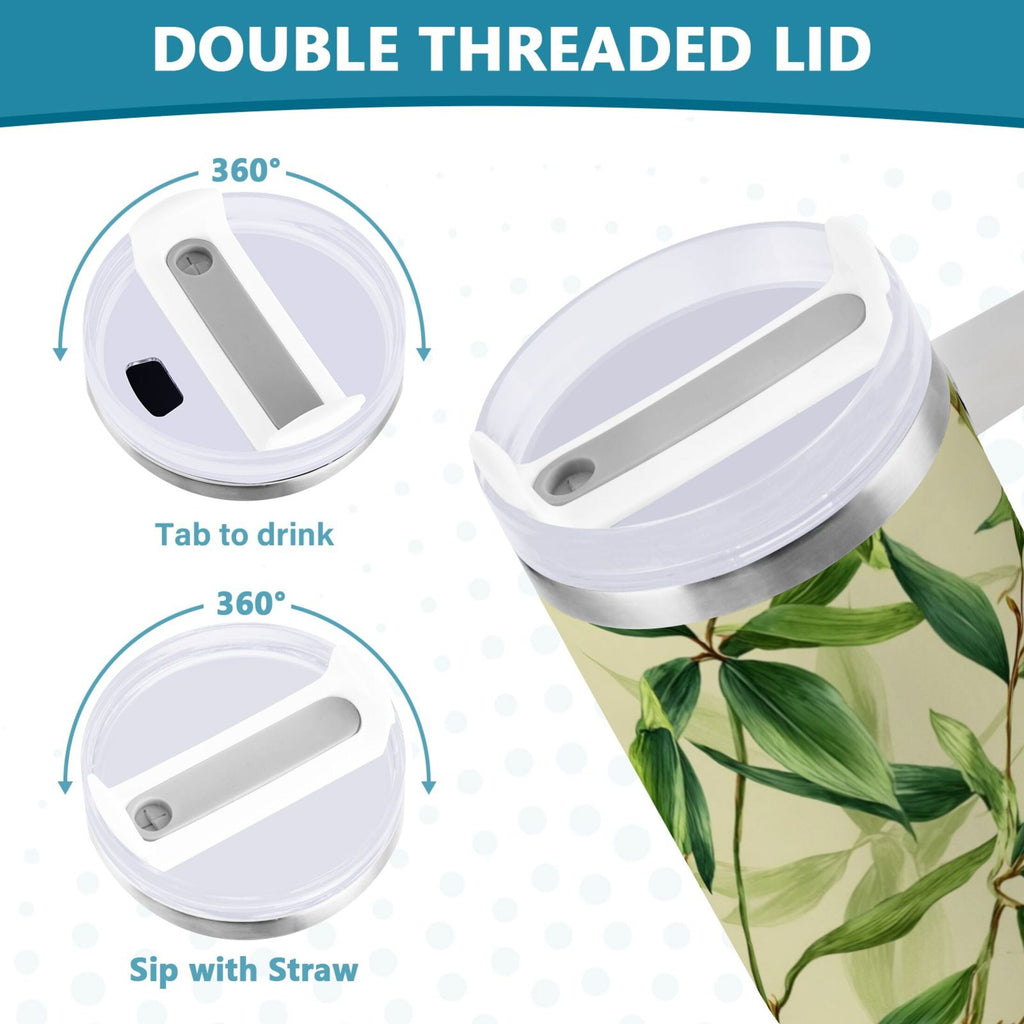 30 oz Insulated Stainless Steel Tumbler Double Wall Stainless Steel Tumbler with 2-Way Drinking Bamboo Pattern KC0H