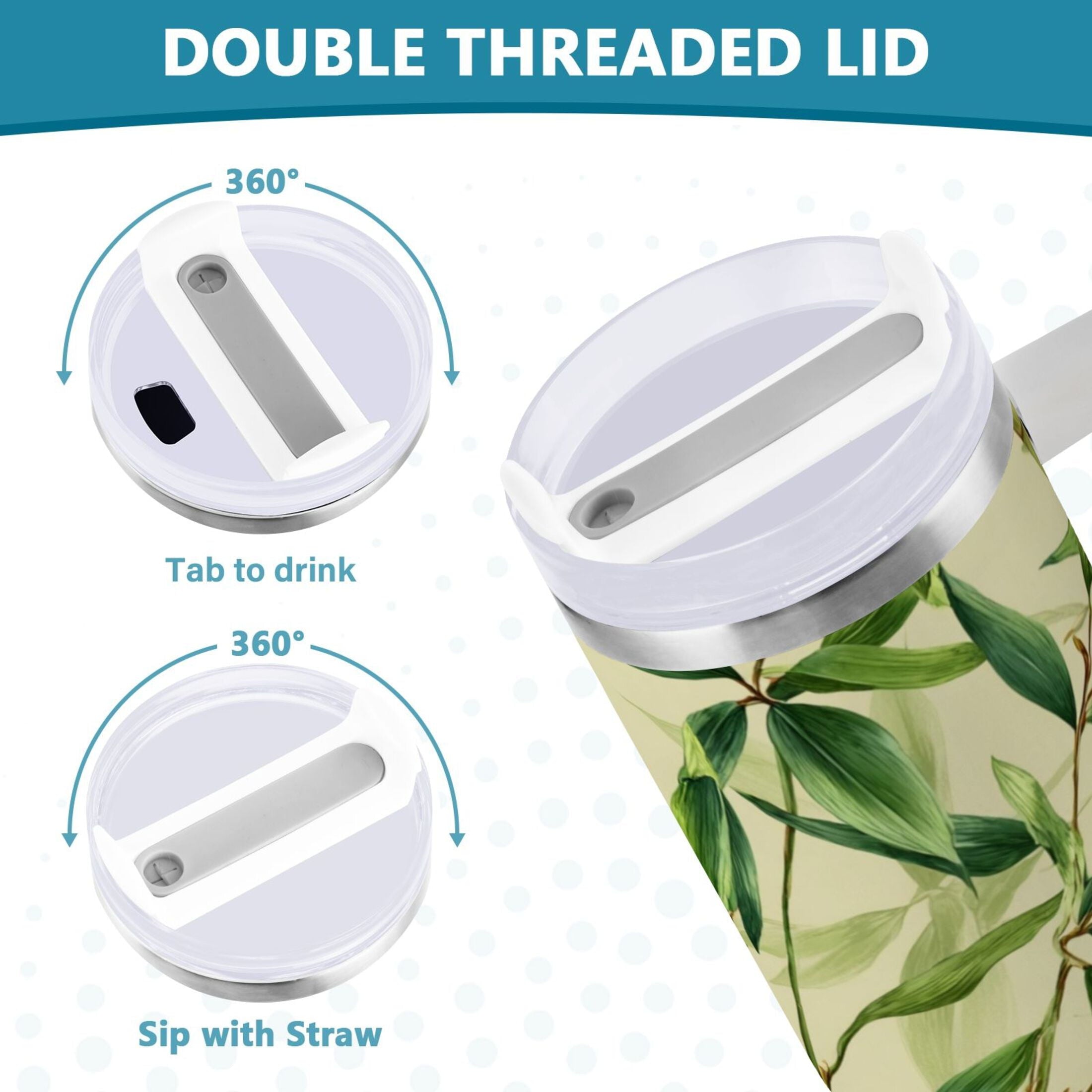 30 oz Insulated Stainless Steel Tumbler Double Wall Stainless Steel Tumbler with 2-Way Drinking Bamboo Pattern KC0H