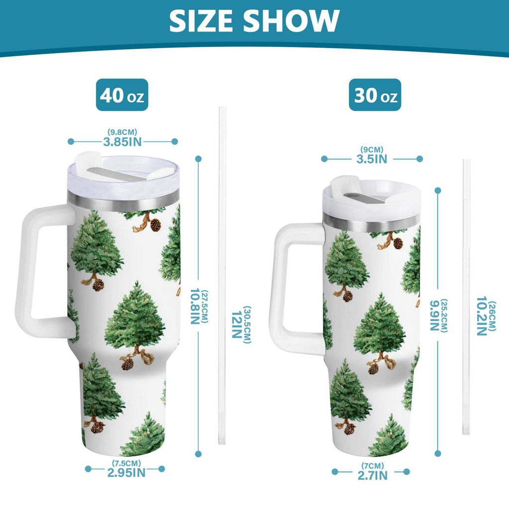 30 oz Insulated Stainless Steel Tumbler Double Wall Stainless Steel Tumbler with 2-Way Drinking Watercolor Green Christmas Tree PAN6