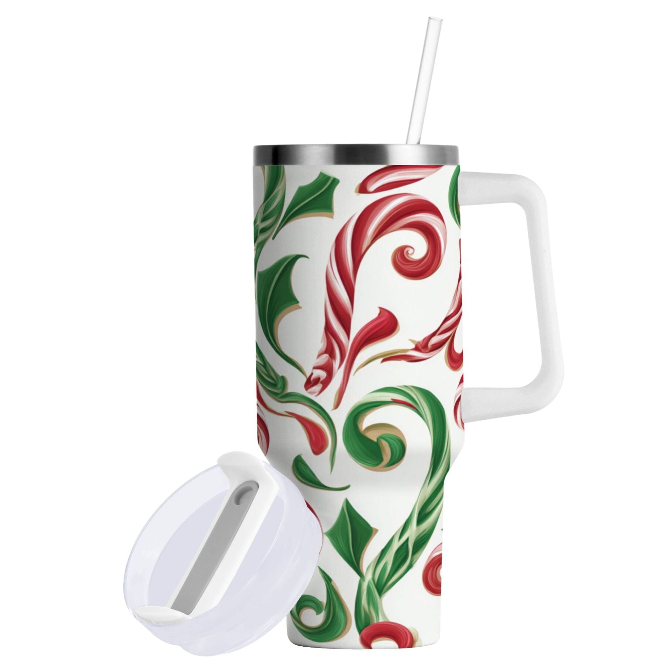 40 oz Insulated Stainless Steel Tumbler Double Wall Stainless Steel Tumbler with 2-Way Drinking Red and Green Candy-cane ARAG