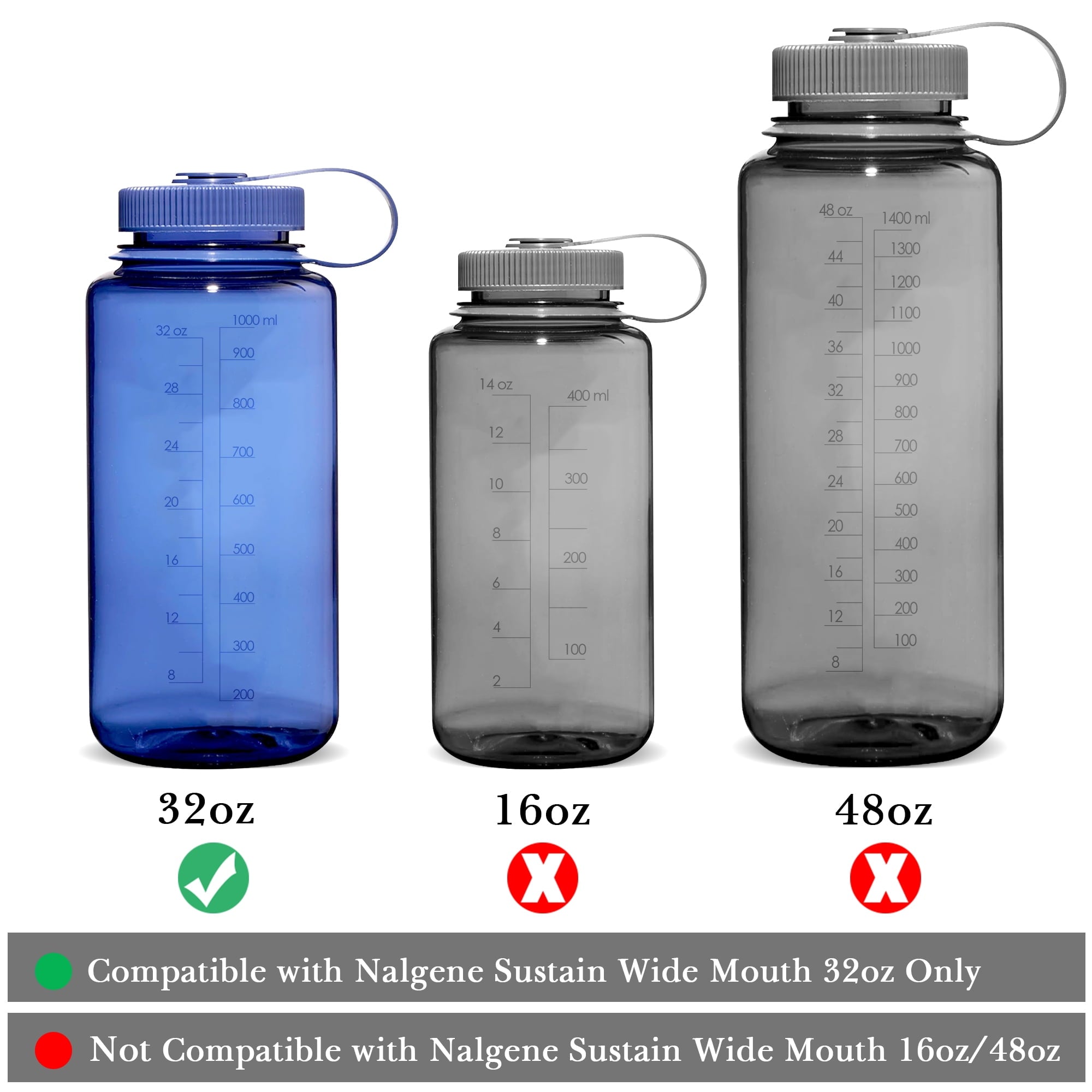 Linkidea 4 Pack Water Bottle Silicone Splashguard Compatible with Nalgene Sustain Wide Mouth 32oz, Anti-Spill Splash Guard for Wide-Necked Bottles with 53mm Opening, Waterbottle Easy Sipper EE2S