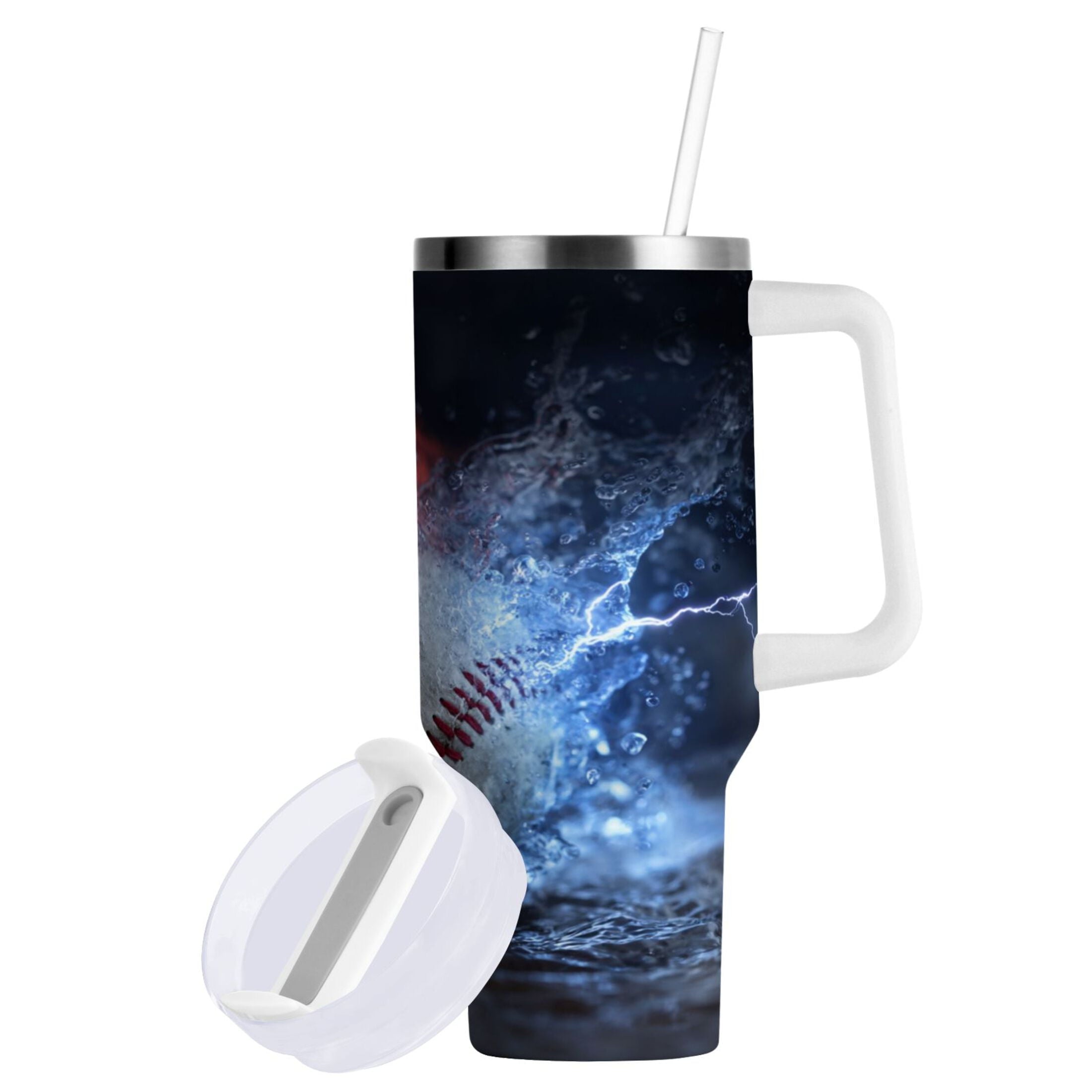 40 oz Insulated Stainless Steel Tumbler Double Wall Stainless Steel Tumbler with 2-Way Drinking Baseball with Water and Fire 7KTT