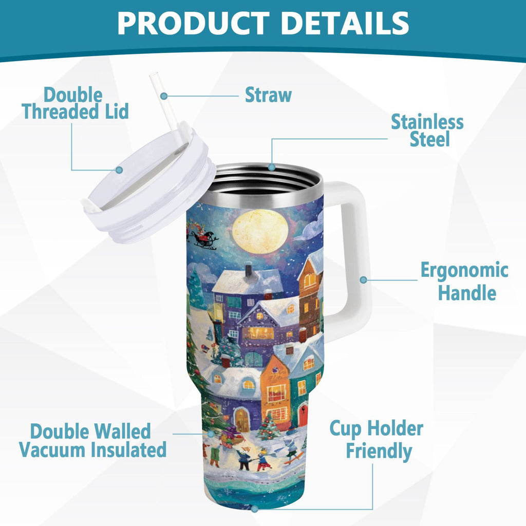 30 oz Insulated Stainless Steel Tumbler Double Wall Stainless Steel Tumbler with 2-Way Drinking Charming Christmas Scene NK9A