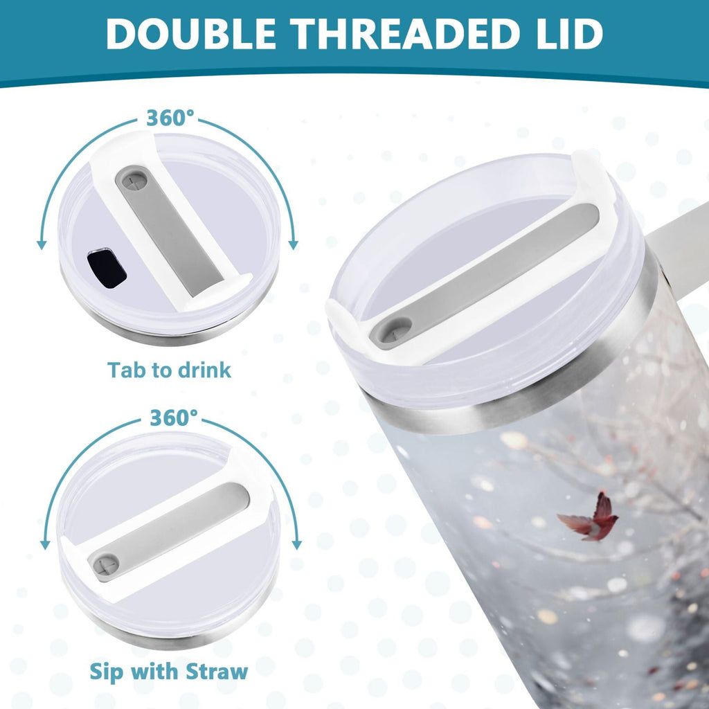 30 oz Insulated Stainless Steel Tumbler Double Wall Stainless Steel Tumbler with 2-Way Drinking Snowy Winter Landscape J5V7