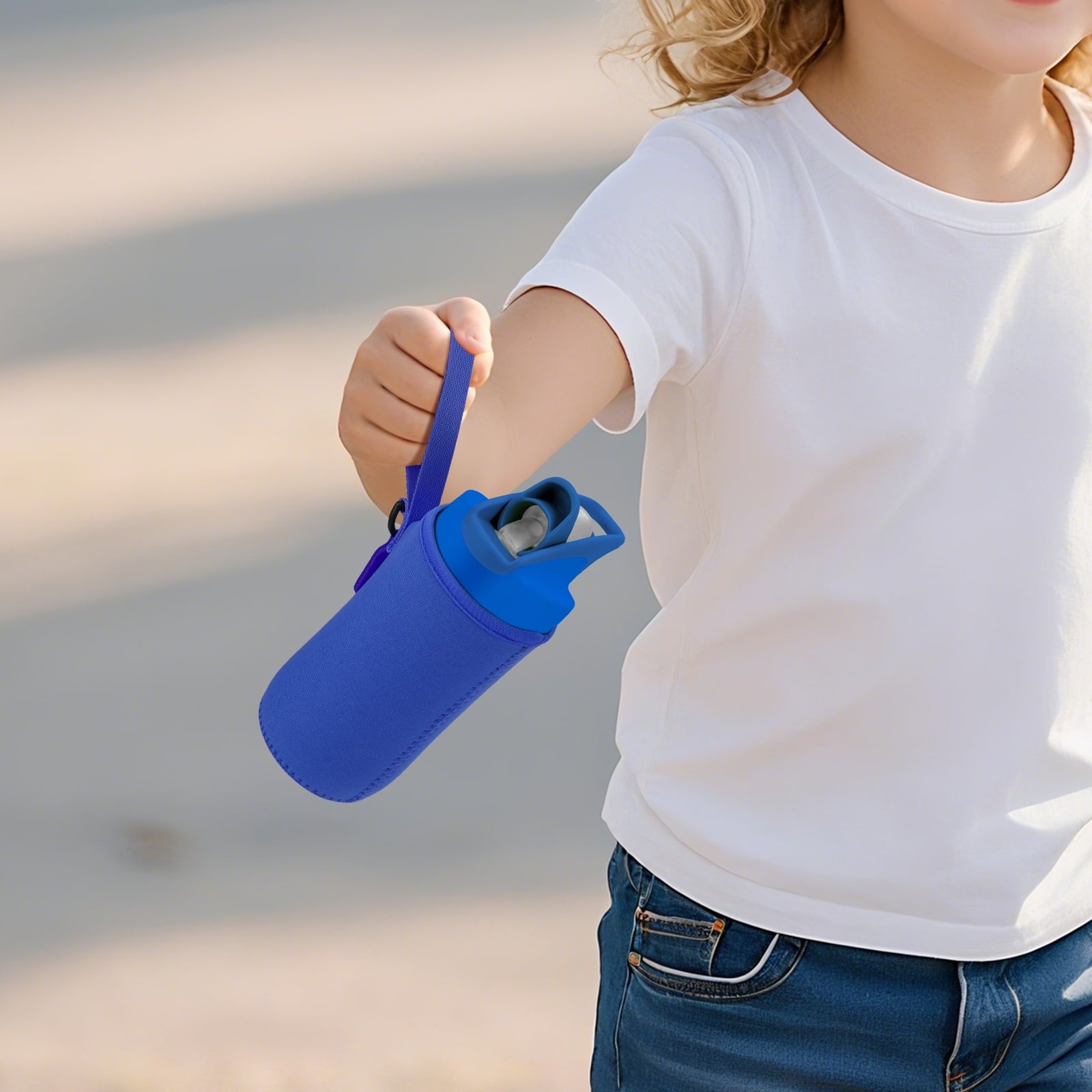 Linkidea Water Bottle Sleeve Compatible with CamelBak Eddy+ Tritan 14oz, Steel 12oz Kids Bottle, Waterbottle Holder Bag with Name Tag, Navy Blue GJCR