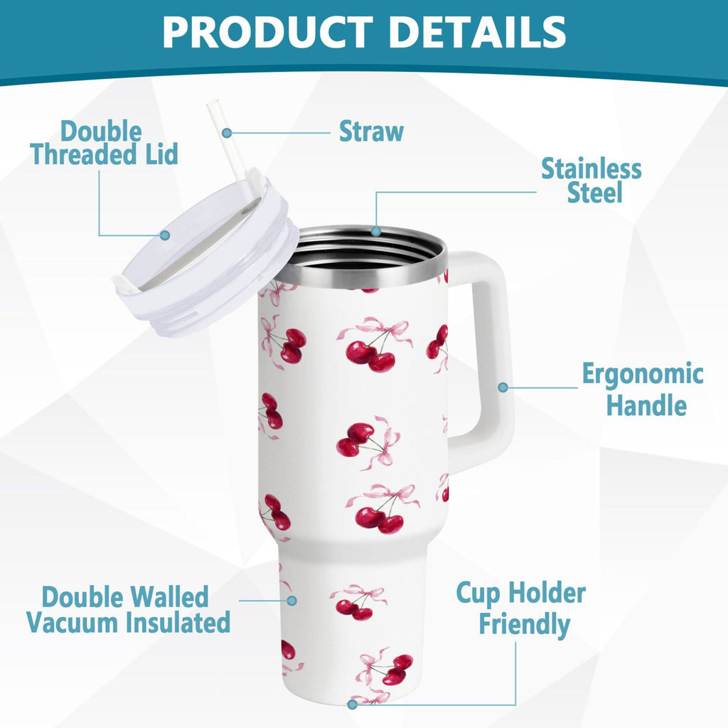 30 oz Insulated Stainless Steel Tumbler Double Wall Stainless Steel Tumbler with 2-Way Drinking Watercolor Cherries Pattern NL46