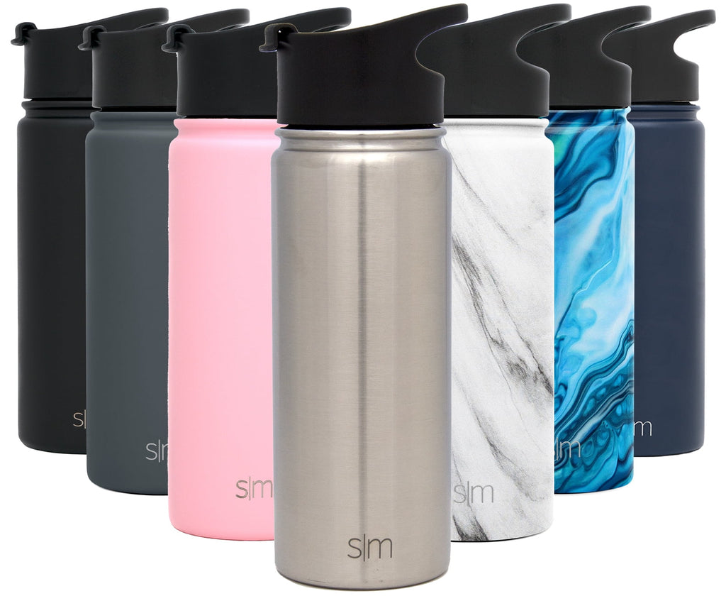 Simple Modern Summit 18 oz Silver and Black Double Wall Vacuum Insulated Stainless Steel Water Bottle with Wide Mouth and Flip-Top Lid W0SK