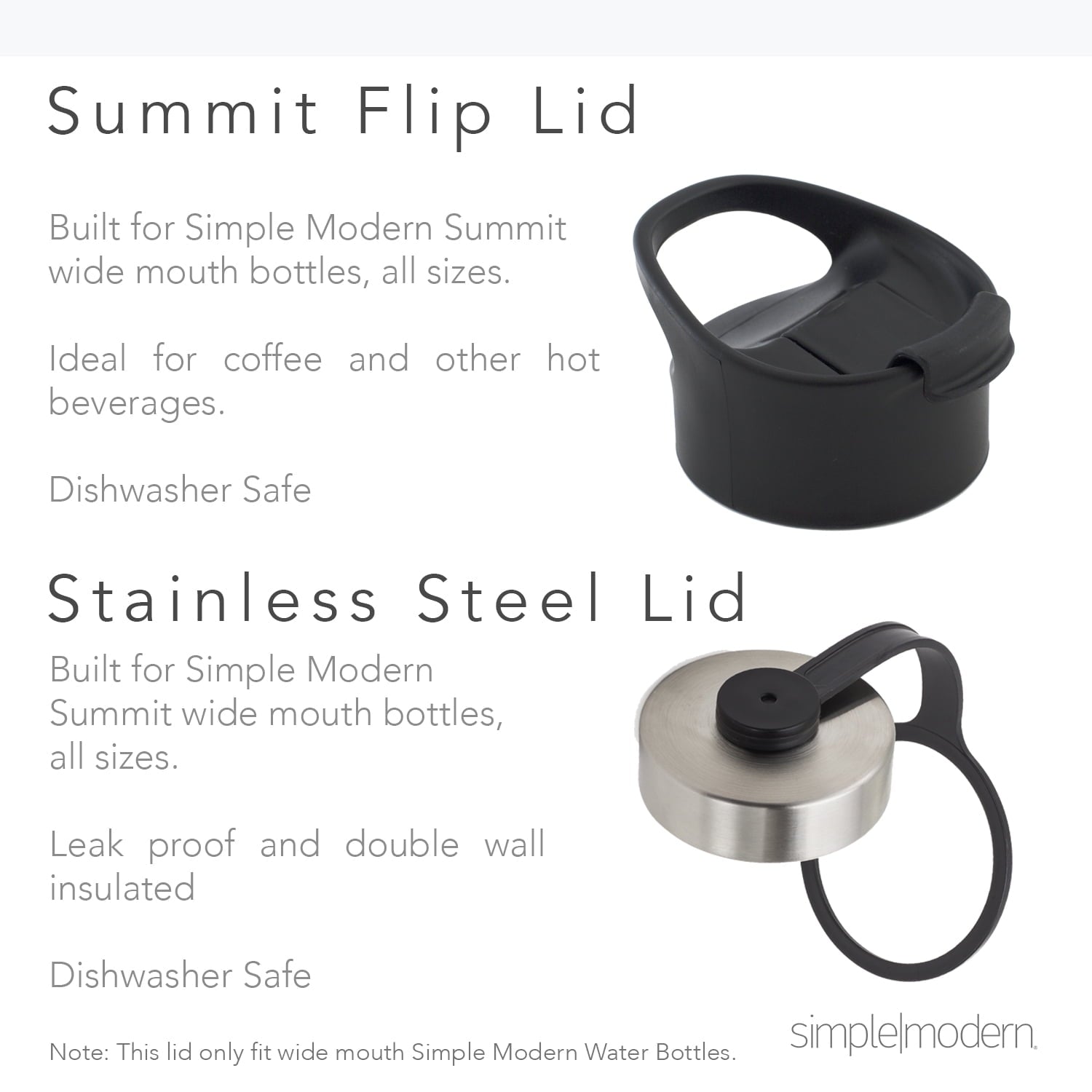 Simple Modern Summit 18 oz Silver and Black Double Wall Vacuum Insulated Stainless Steel Water Bottle with Wide Mouth and Flip-Top Lid W0SK