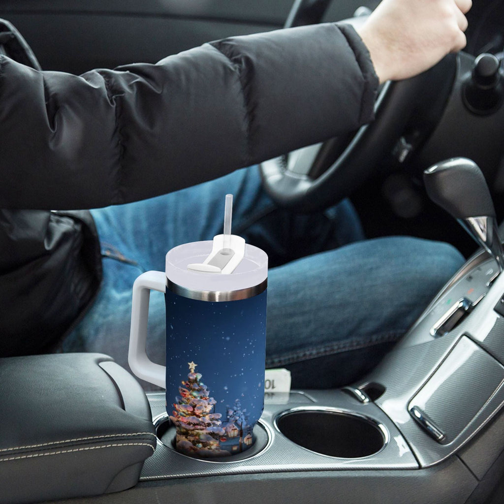 30 oz Insulated Stainless Steel Tumbler Double Wall Stainless Steel Tumbler with 2-Way Drinking Christmas Night Scene SQ8B