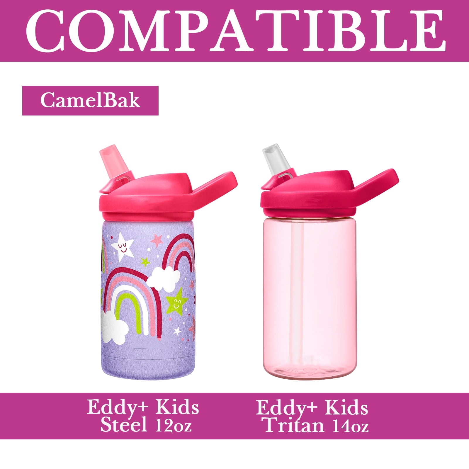 Linkidea Water Bottle Sleeve Compatible with CamelBak Eddy+ Tritan 14oz, Steel 12oz Kids Bottle, Waterbottle Holder Bag with Name Tag, Rose Red 4WAF