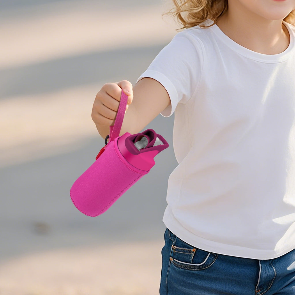 Linkidea Water Bottle Sleeve Compatible with CamelBak Eddy+ Tritan 14oz, Steel 12oz Kids Bottle, Waterbottle Holder Bag with Name Tag, Rose Red 4WAF