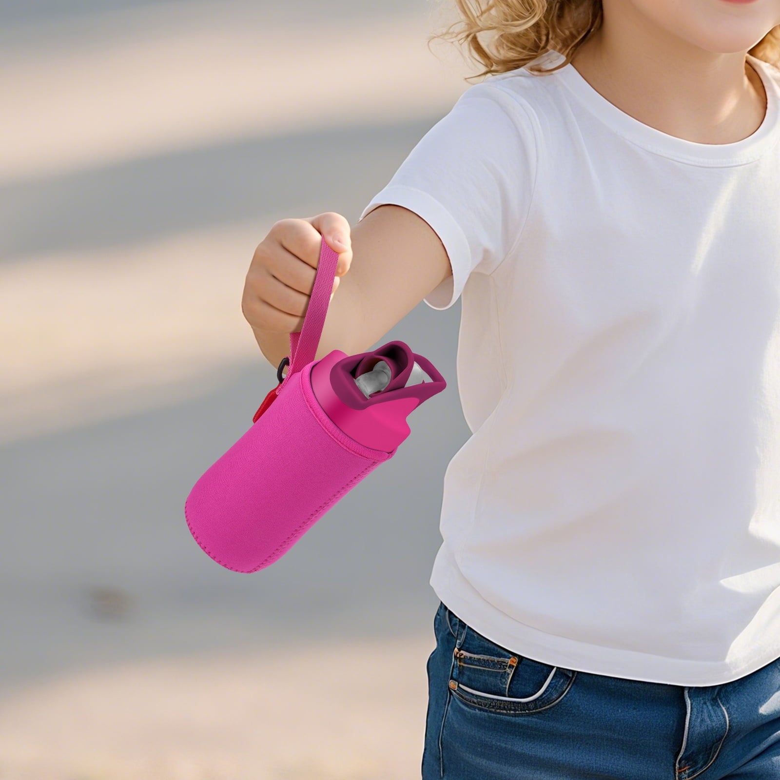 Linkidea Water Bottle Sleeve Compatible with CamelBak Eddy+ Tritan 14oz, Steel 12oz Kids Bottle, Waterbottle Holder Bag with Name Tag, Rose Red 4WAF
