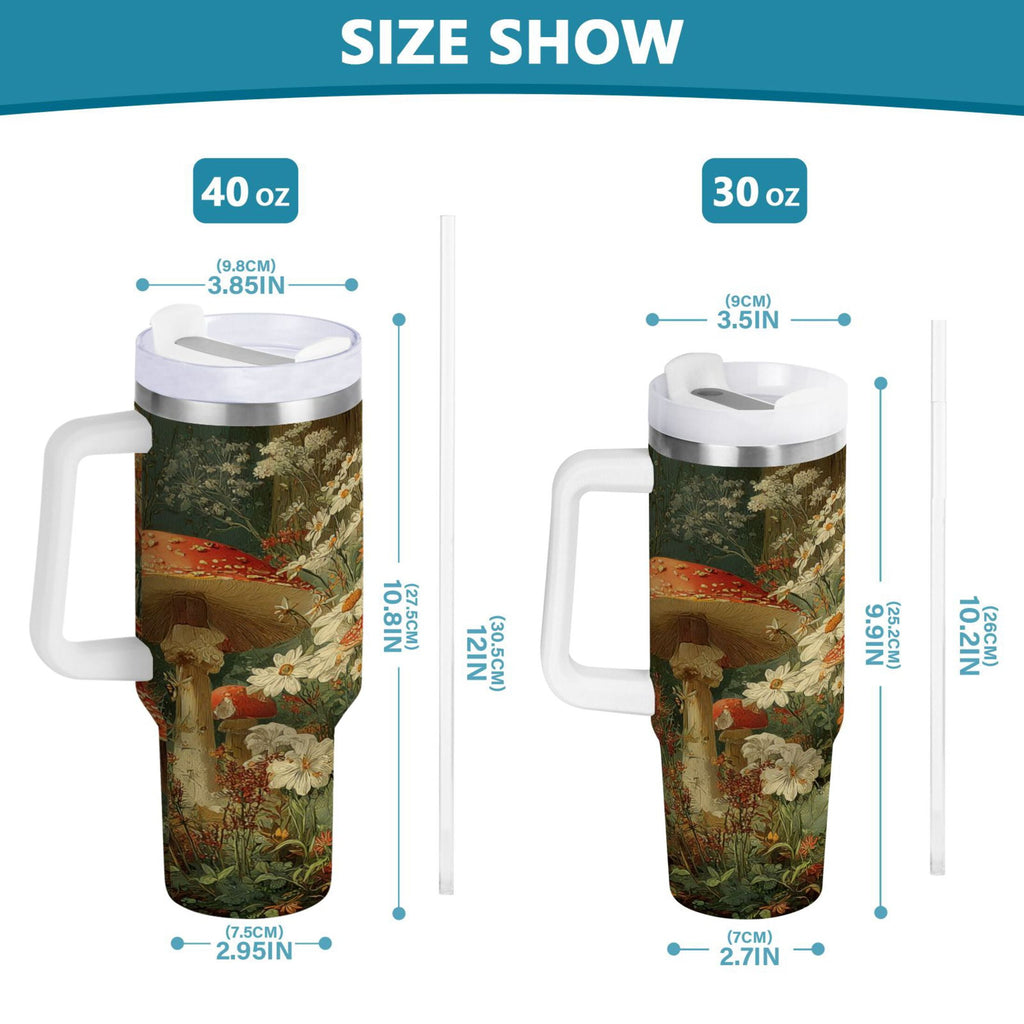 40 oz Insulated Stainless Steel Tumbler Double Wall Stainless Steel Tumbler with 2-Way Drinking Red Mushrooms 6D5T