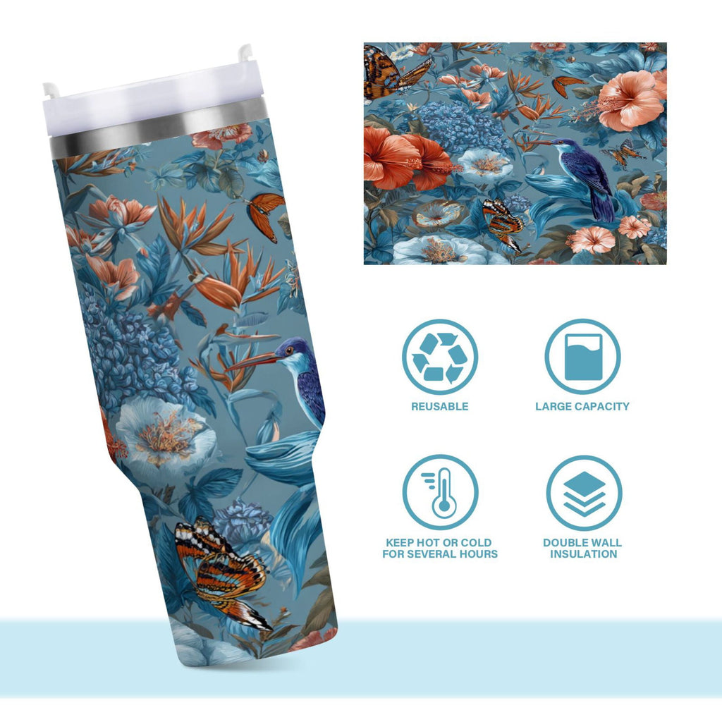 30 oz Insulated Stainless Steel Tumbler Double Wall Stainless Steel Tumbler with 2-Way Drinking Birds and Flowers N92U