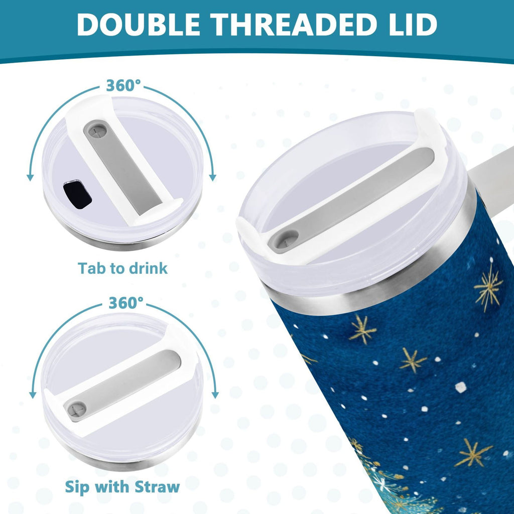 40 oz Insulated Stainless Steel Tumbler Double Wall Stainless Steel Tumbler with 2-Way Drinking Watercolor Christmas Tree B2X3