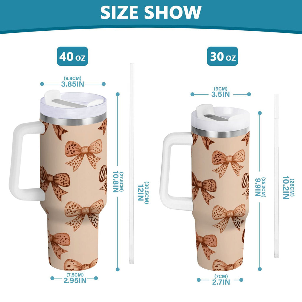 40 oz Insulated Stainless Steel Tumbler Double Wall Stainless Steel Tumbler with 2-Way Drinking Leopard Print Bow 6MEA