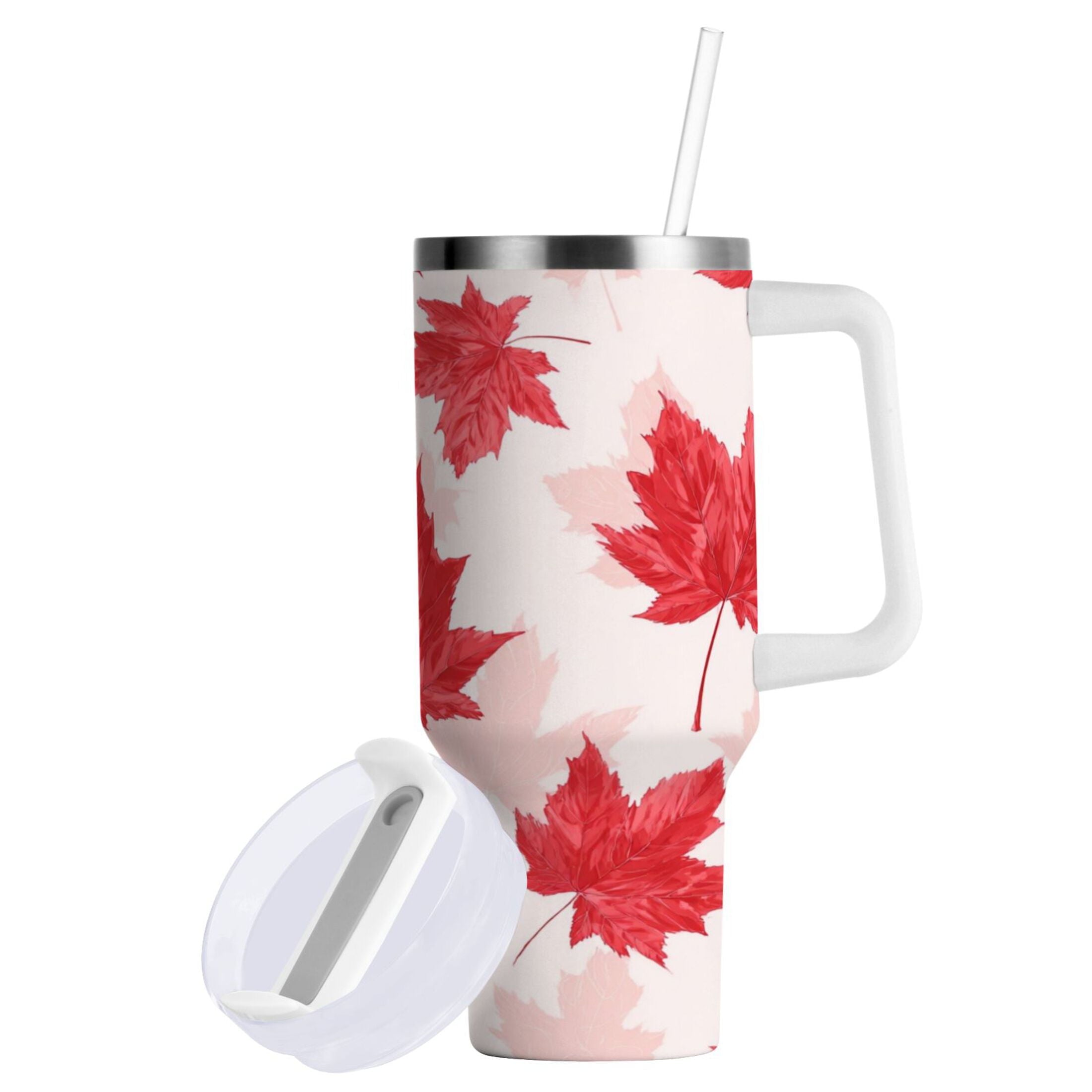 40 oz Insulated Stainless Steel Tumbler Double Wall Stainless Steel Tumbler with 2-Way Drinking Red Maple Leaves Pattern BVSZ