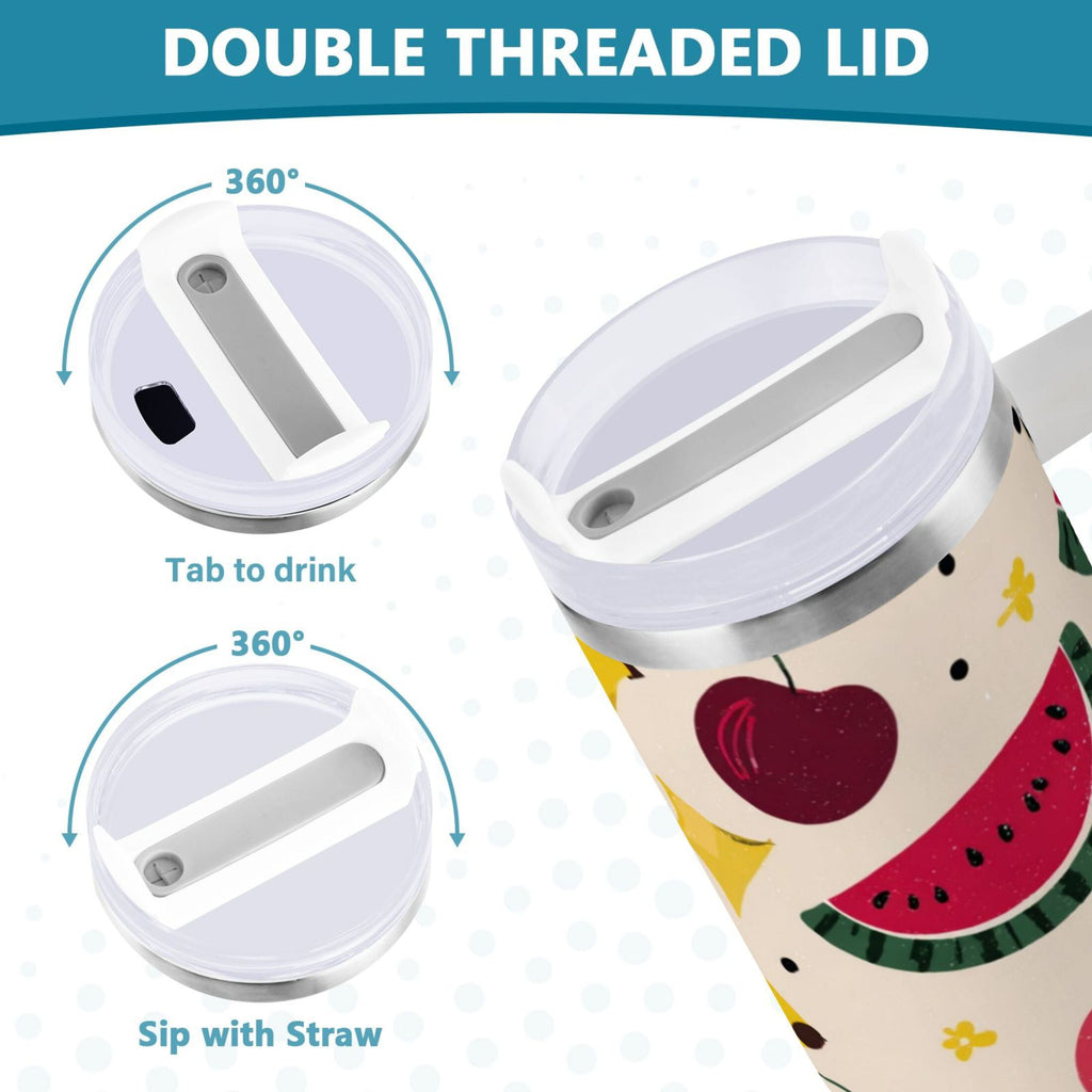 30 oz Insulated Stainless Steel Tumbler Double Wall Stainless Steel Tumbler with 2-Way Drinking Watermelon and Cherries EDV0
