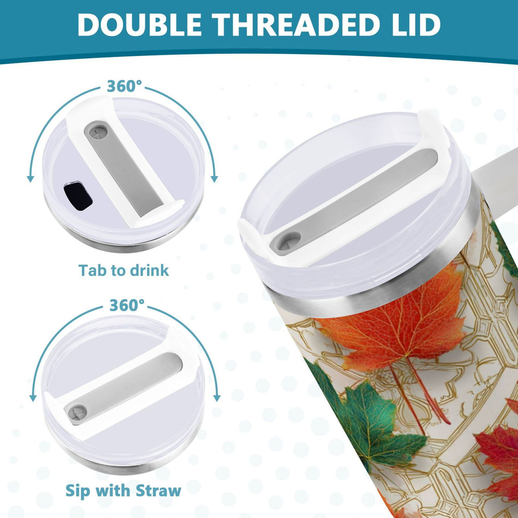 30 oz Insulated Stainless Steel Tumbler Double Wall Stainless Steel Tumbler with 2-Way Drinking Green and Red Maple Leaves 0H05