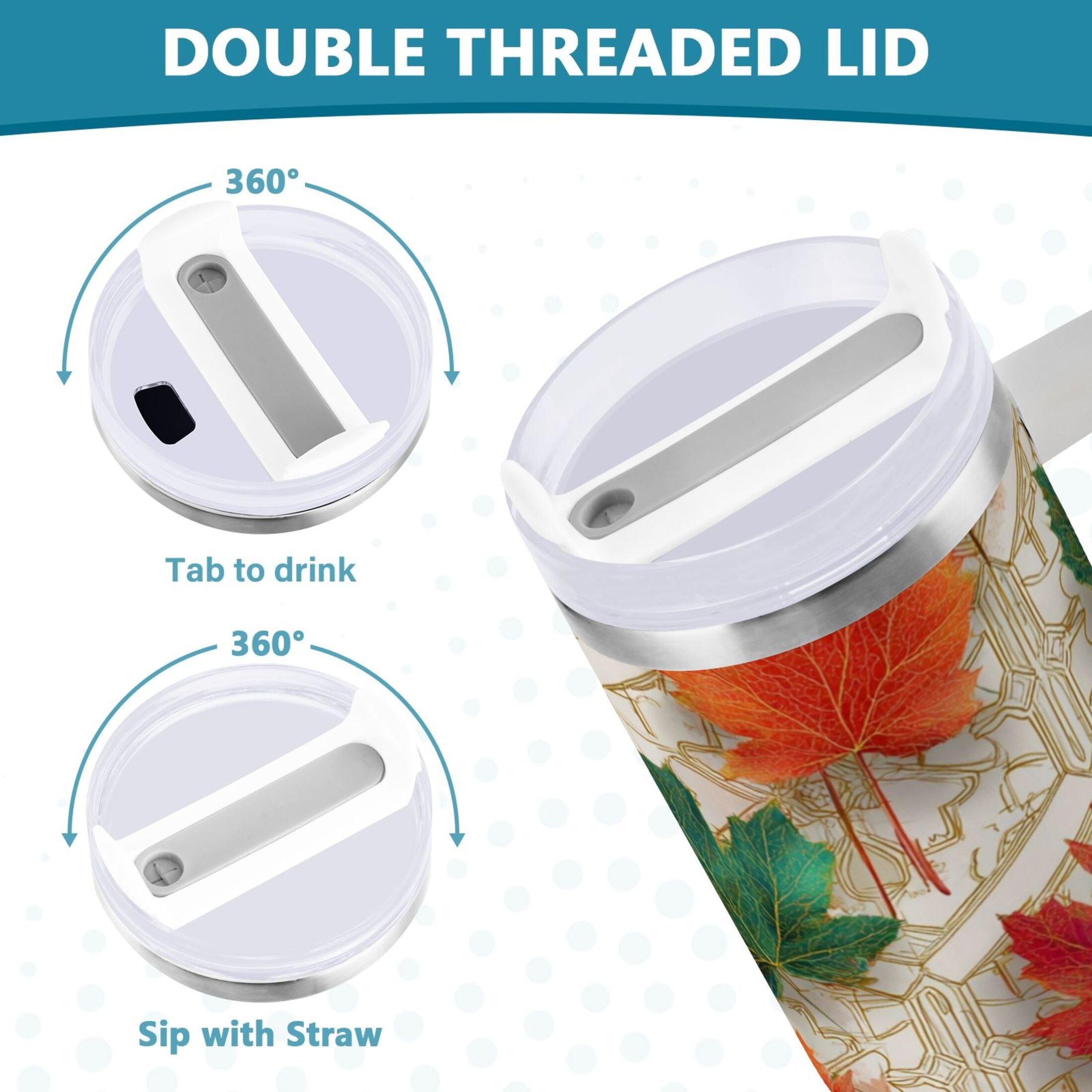 30 oz Insulated Stainless Steel Tumbler Double Wall Stainless Steel Tumbler with 2-Way Drinking Green and Red Maple Leaves 0H05