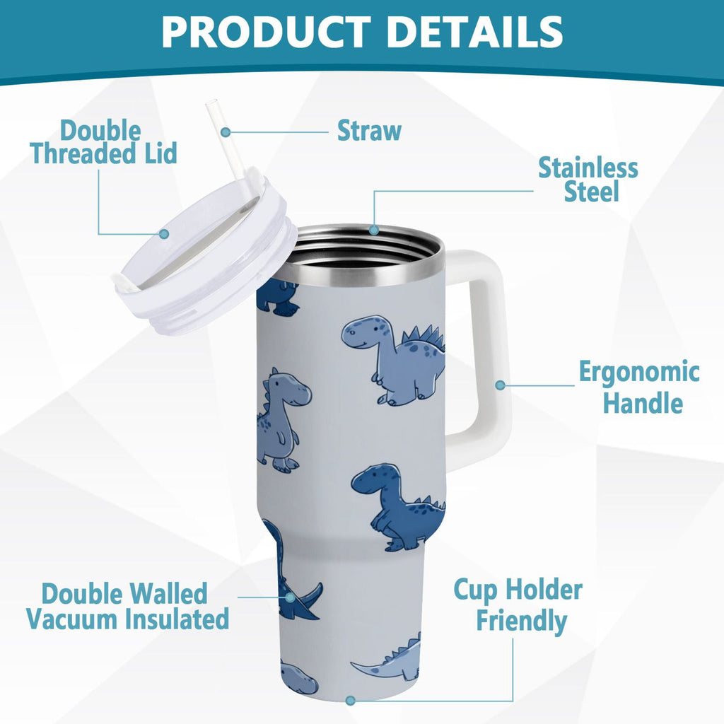 30 oz Insulated Stainless Steel Tumbler Double Wall Stainless Steel Tumbler with 2-Way Drinking Cute Blue Dinosaurs F4LR