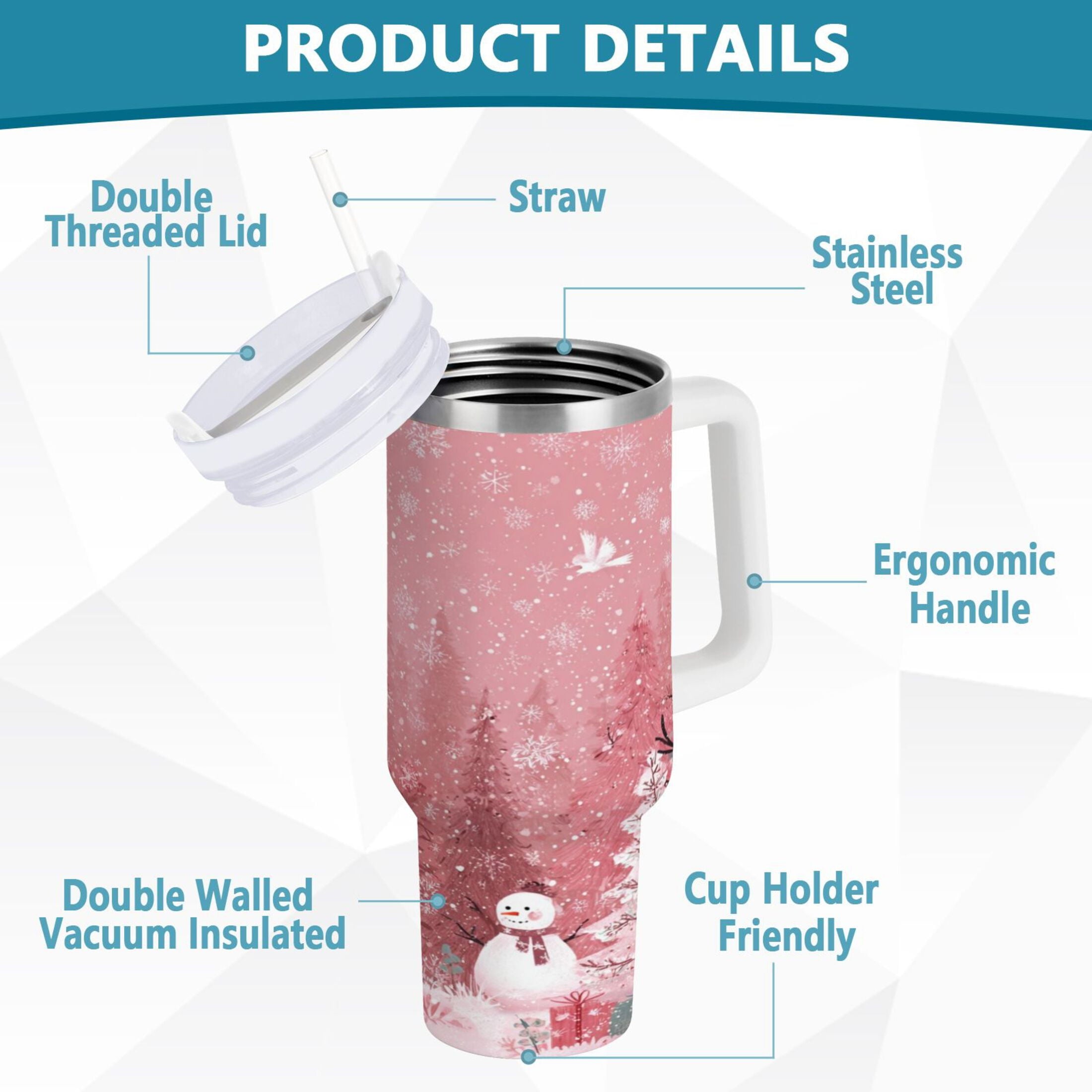40 oz Insulated Stainless Steel Tumbler Double Wall Stainless Steel Tumbler with 2-Way Drinking Christmas Forest with Snowmen Y2MV